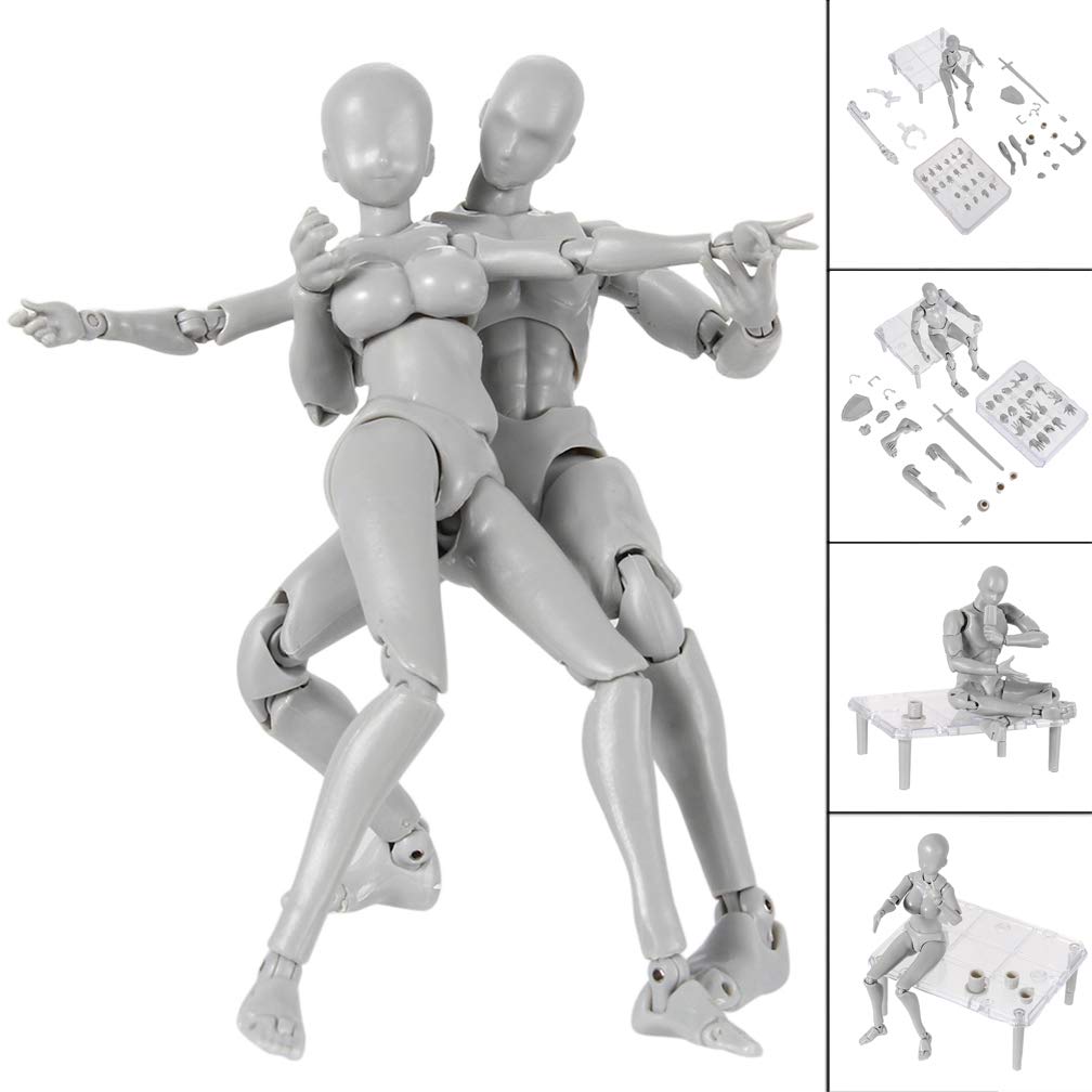 Action Figure Model 2.0 Body Kun & Body-Chan Doll Set with 30+ Accessories - Posable Artist Mannequin for Drawing, Sketching & Painting - Perfect for Art Students, Animators & Figure Drawing Practice