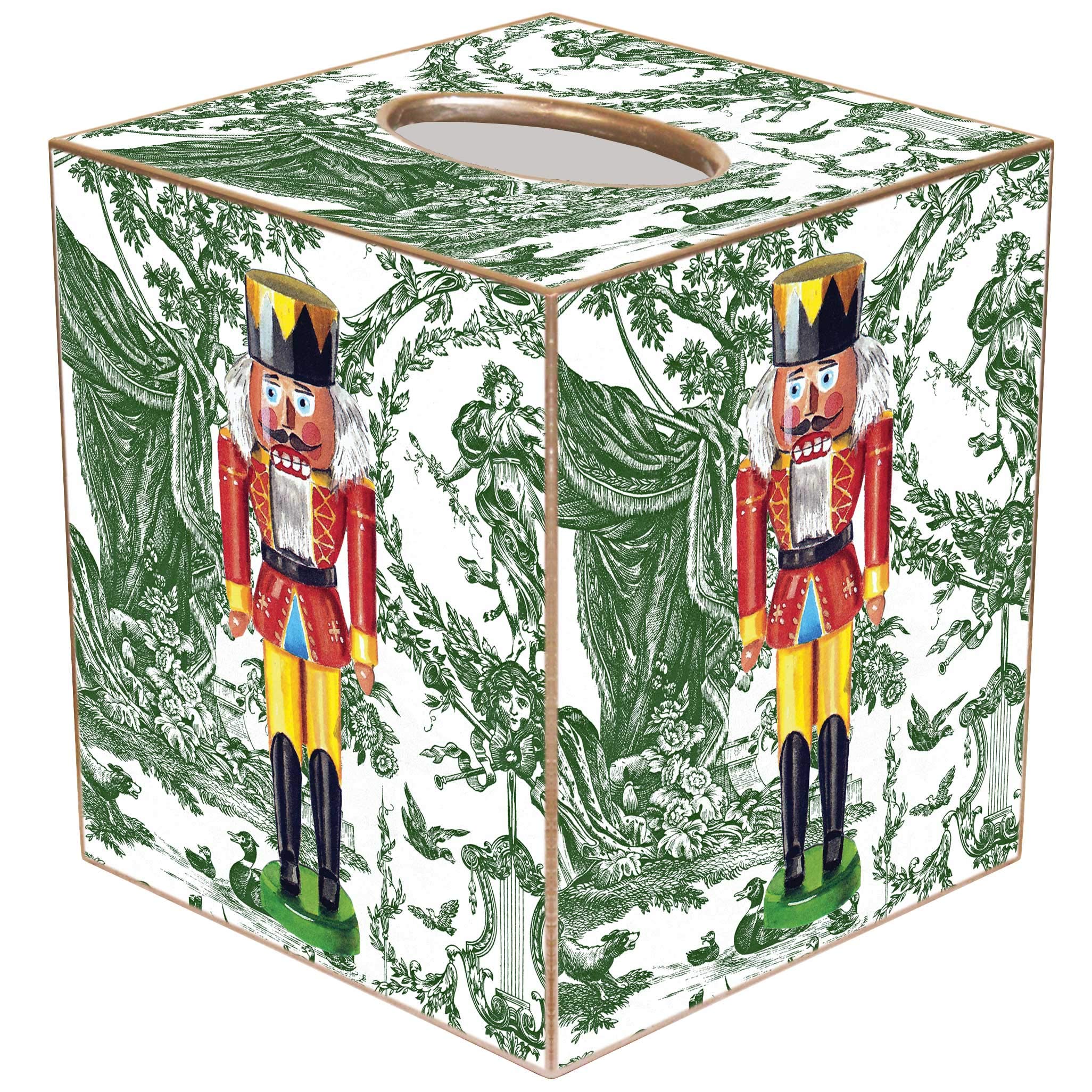 Marye-Kelley Green Toile Nutcracker Tissue Box Cover - Square Paper-Mache Holder for Bathroom Vanity, Bedroom Dresser & Nightstand | Holiday Home Decor & Christmas Gift Idea