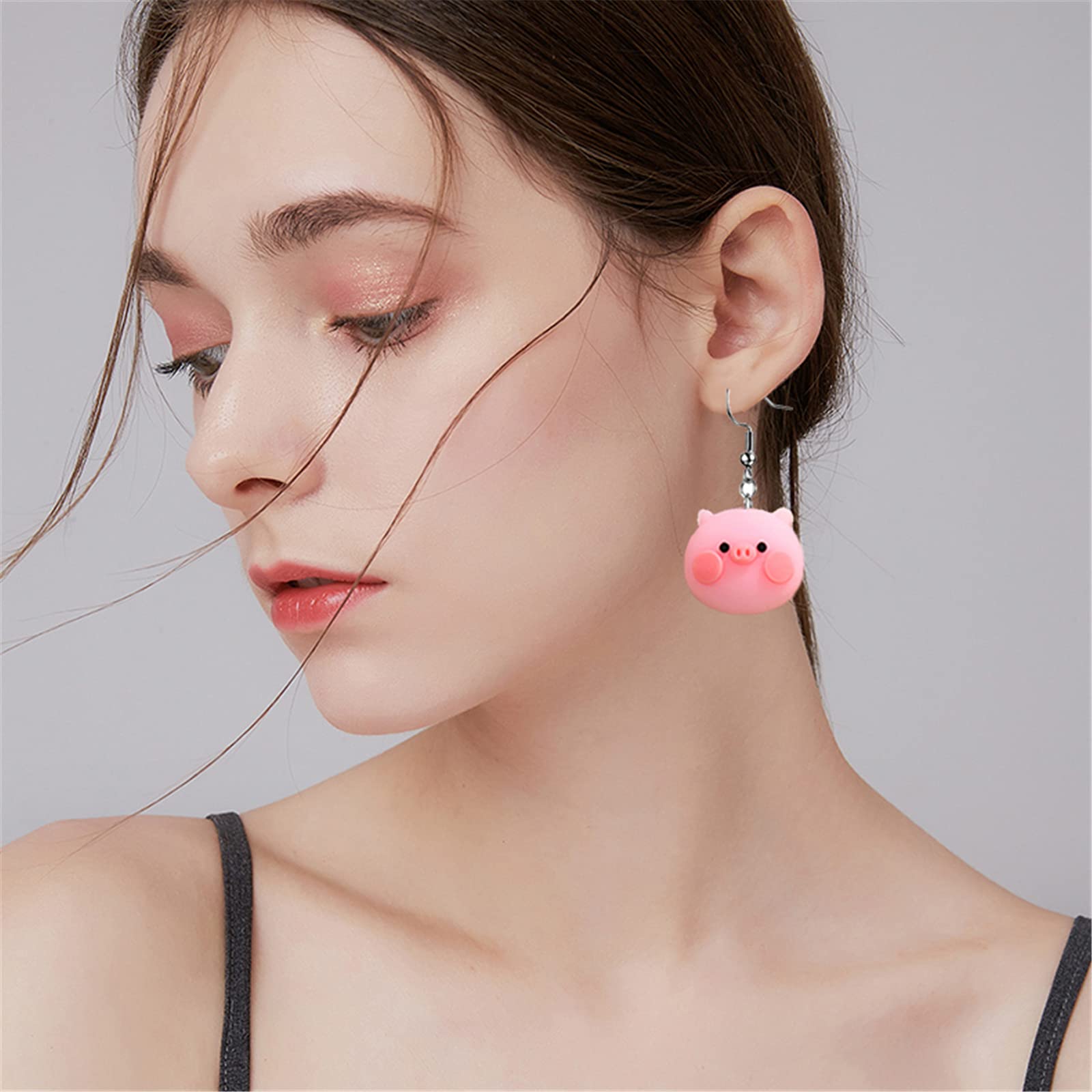 ONLYJUMP Pink Pig Earrings for Women - Cute Sweet Animal Dangle Drop Earrings Jewelry Charms Gift for Birthday, Party, Valentine's Day & Everyday Wear