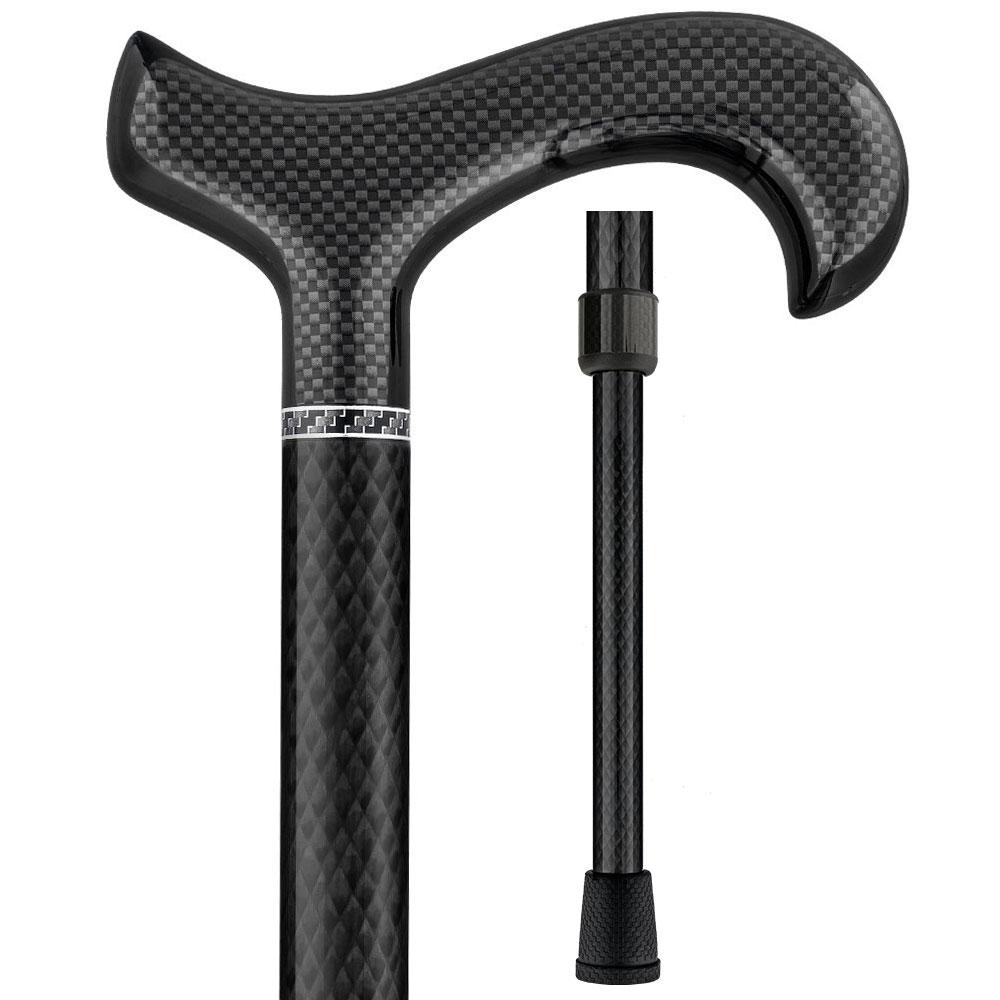 Premium Black Carbon Fiber Derby Walking Cane - Triple Wound Grip, Adjustable Height for Men & Women - Ideal for Hiking, Travel & Daily Mobility Support
