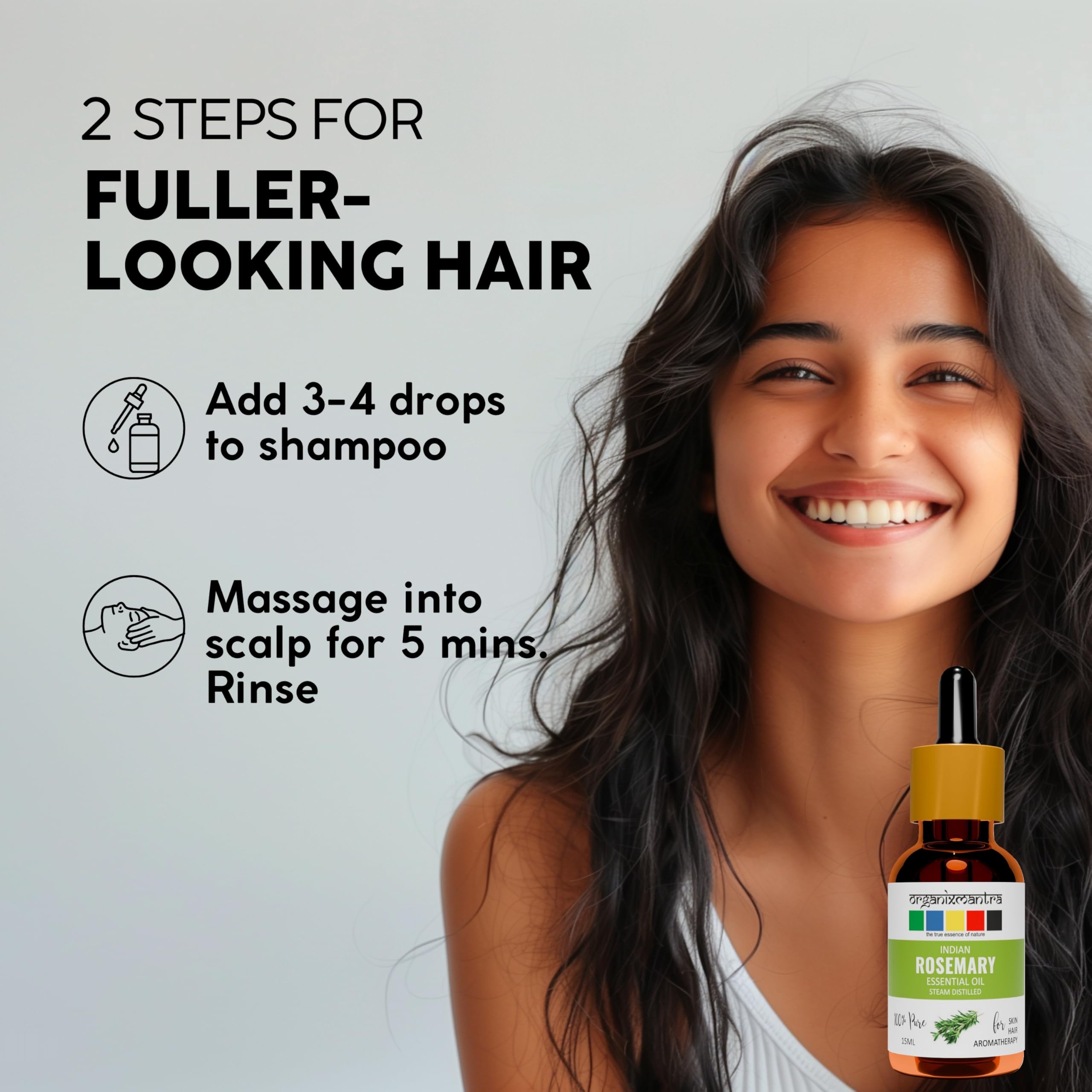 Organic Rosemary Essential Oil for Hair Growth & Skin Care - 100% Pure, Natural, Steam Distilled - 15ml Bottle - Perfect for Aromatherapy, DIY Beauty Products & Relaxation