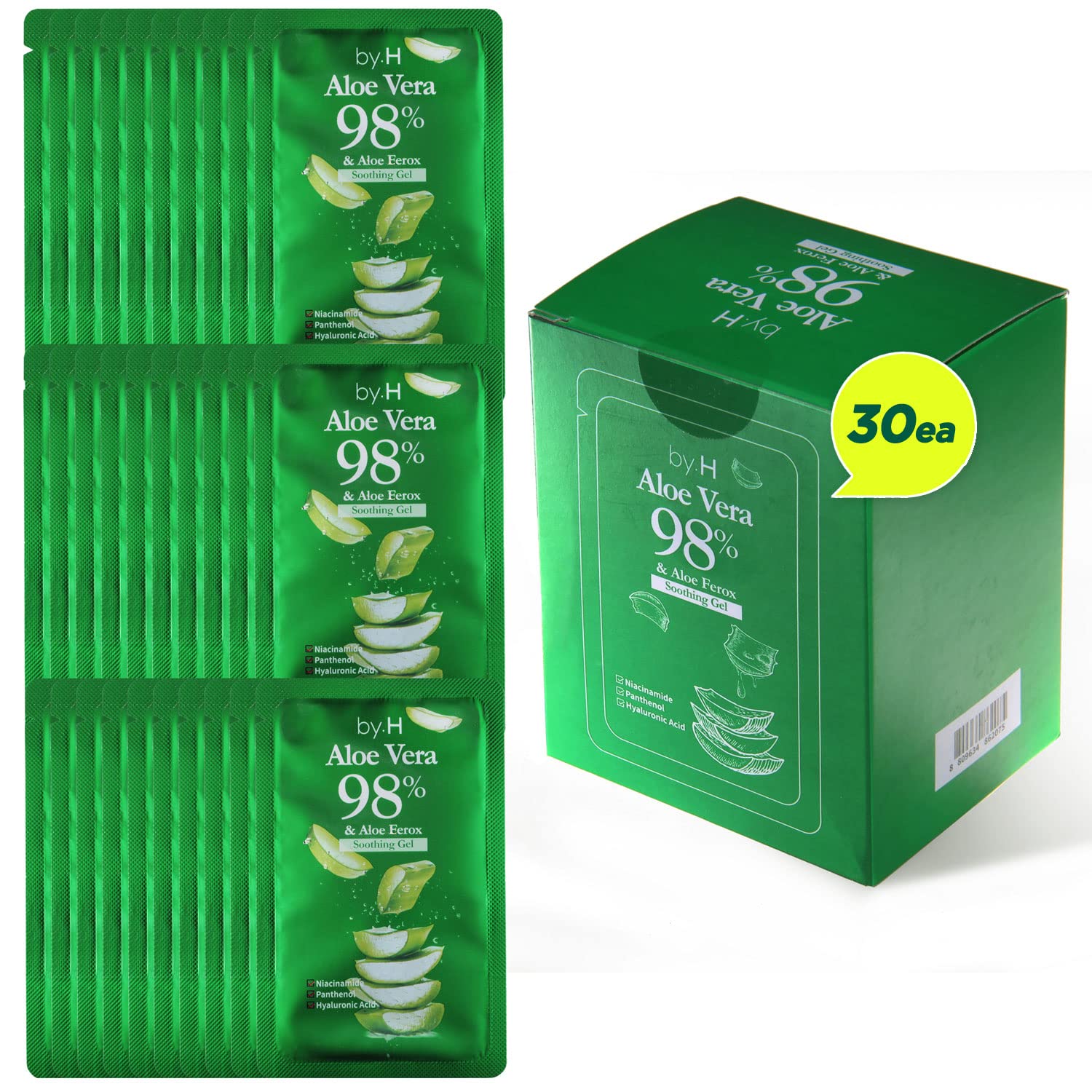 Organic Aloe Vera Gel Pouch (30 Pack) - Soothing Face & Body Gel for Sunburn Relief, Sensitive Skin Care - Non-Sticky Cooling Formula | Travel-Friendly Pure Aloe Vera Extract for After Sun Care, Skin Hydration & First Aid