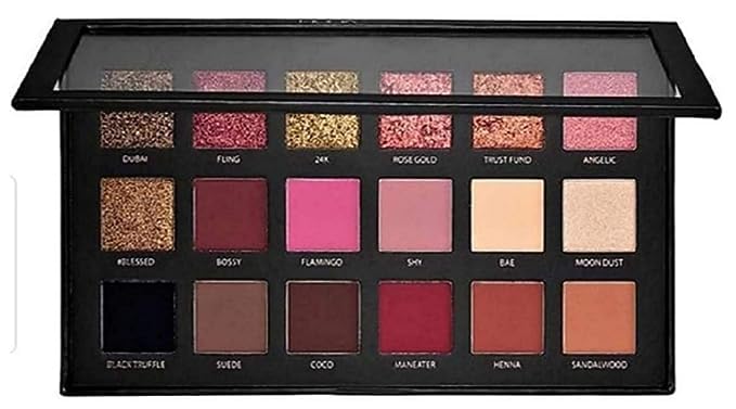 KAARM Rose Gold 18-Color Eyeshadow Palette with 6 Beauty Blenders - Long Lasting Pigmented Makeup Set for Party, Wedding & Daily Makeup Looks