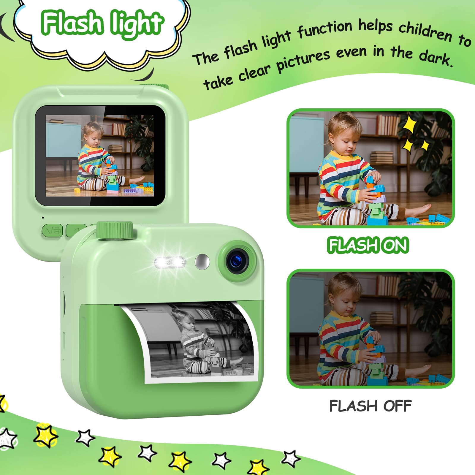 GREENKINDER 1080P HD 2.4 Inch Kids Instant Digital Camera with 32GB Memory Card, Print & Draw Kit - Best Birthday Gift for Boys & Girls Ages 3-12 - Perfect for Parties, Travel & Creative Learning