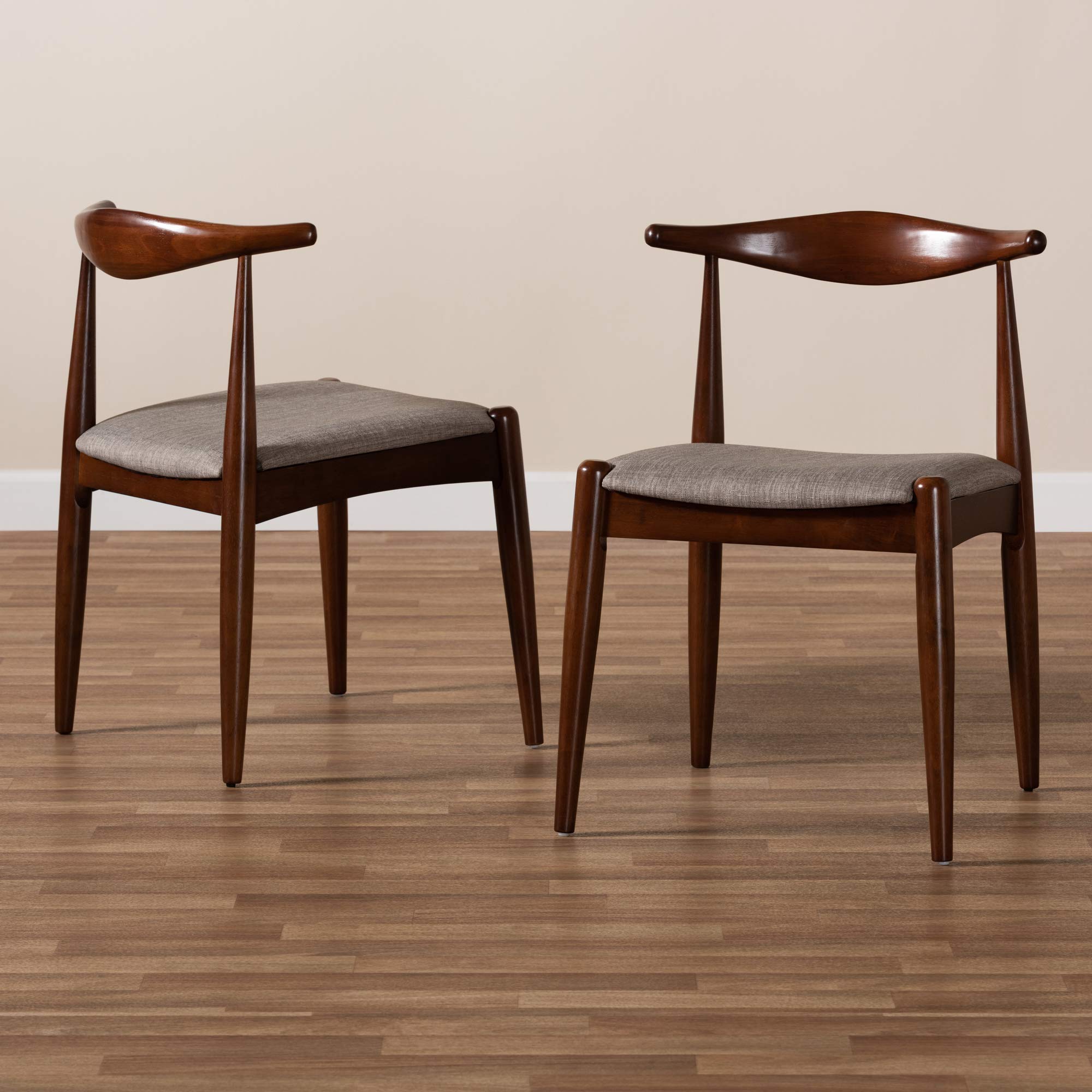 Baxton Studio Modern Dining Chairs Set of 2 - Light Gray Fabric with Walnut Wood Legs - Comfortable Kitchen & Dining Room Chairs for Home & Restaurant Use
