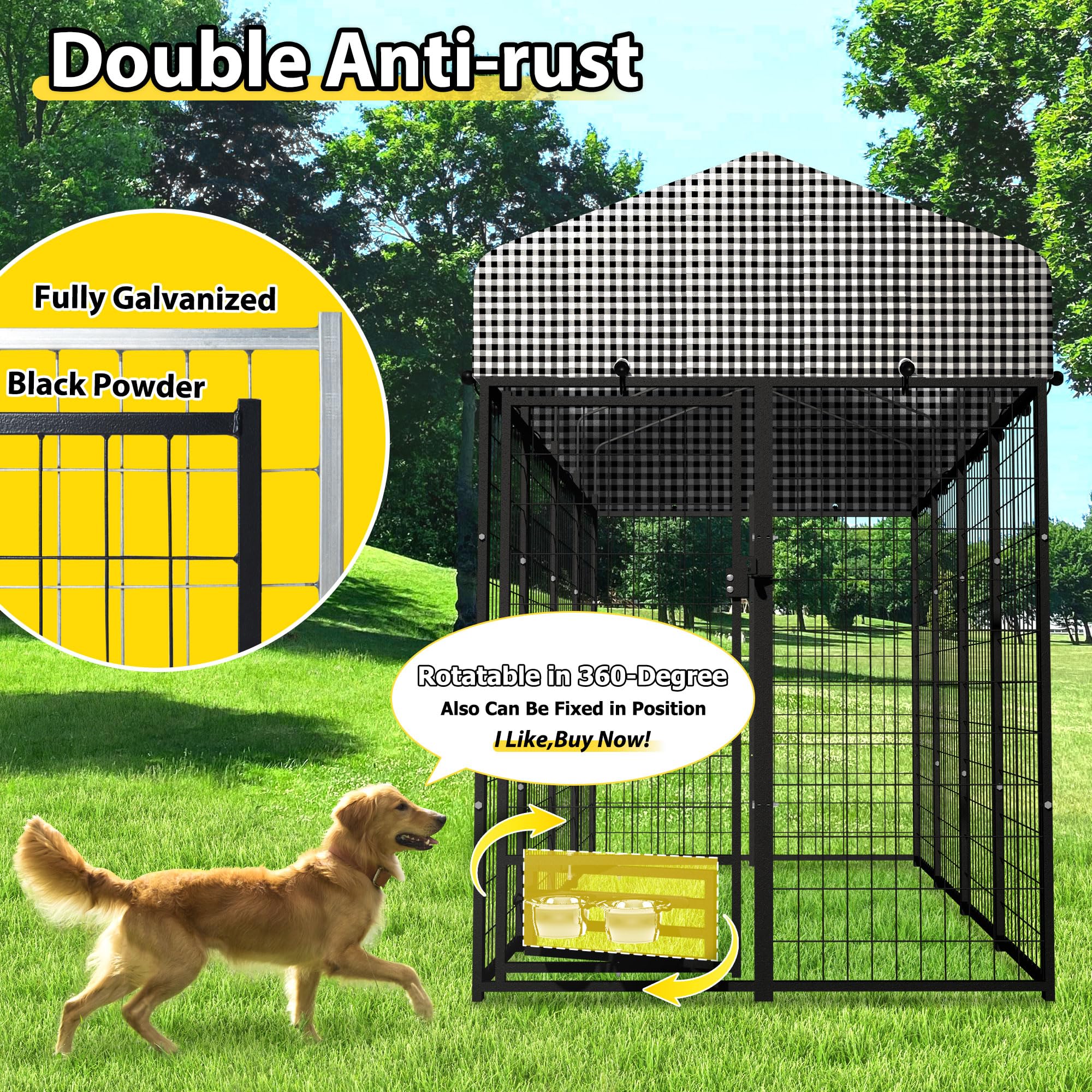 8'x4'x6' Expandable Large Dog Kennel with Bowls - Indoor & Outdoor Dog Playpen, Exercise Cage, Pet Fence with Lockable Feeding Door & Roof - Perfect for Small & Large Dogs in Backyards, Patios, and Travel Use