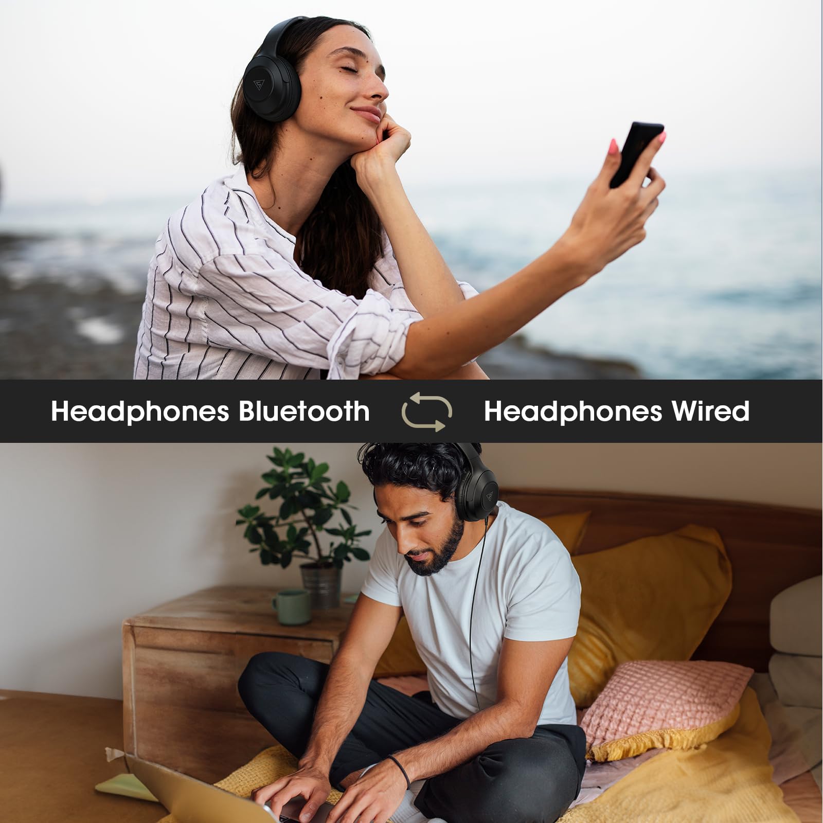 DOQAUS Wireless Bluetooth Headphones with Microphone - 70 Hours Playtime, Hi-Fi Stereo Sound, 3 EQ Modes, Foldable Design for iPhone, Android, PC - Perfect for Travel, Office, Gym & Commuting (Black)