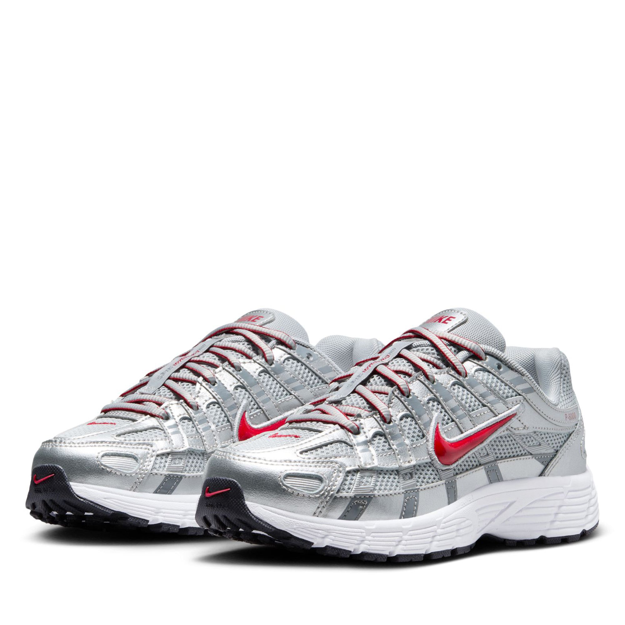 Nike P 6000 GS Running Shoes for Women - Metallic Silver/Gym Red - Lightweight Comfort for Gym, Training & Everyday Wear