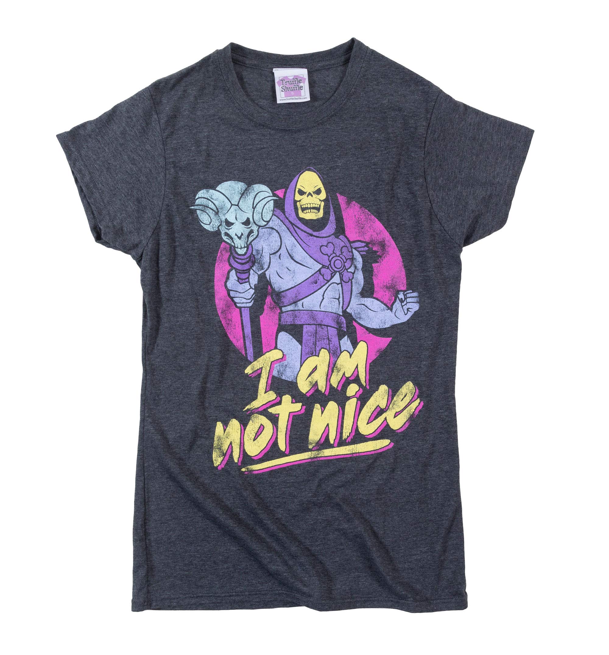 Women's Skeletor 'I Am Not Nice' Charcoal Marl Fitted T-Shirt | Soft Cotton Graphic Tee for Casual Wear, Halloween Costumes & Pop Culture Fans