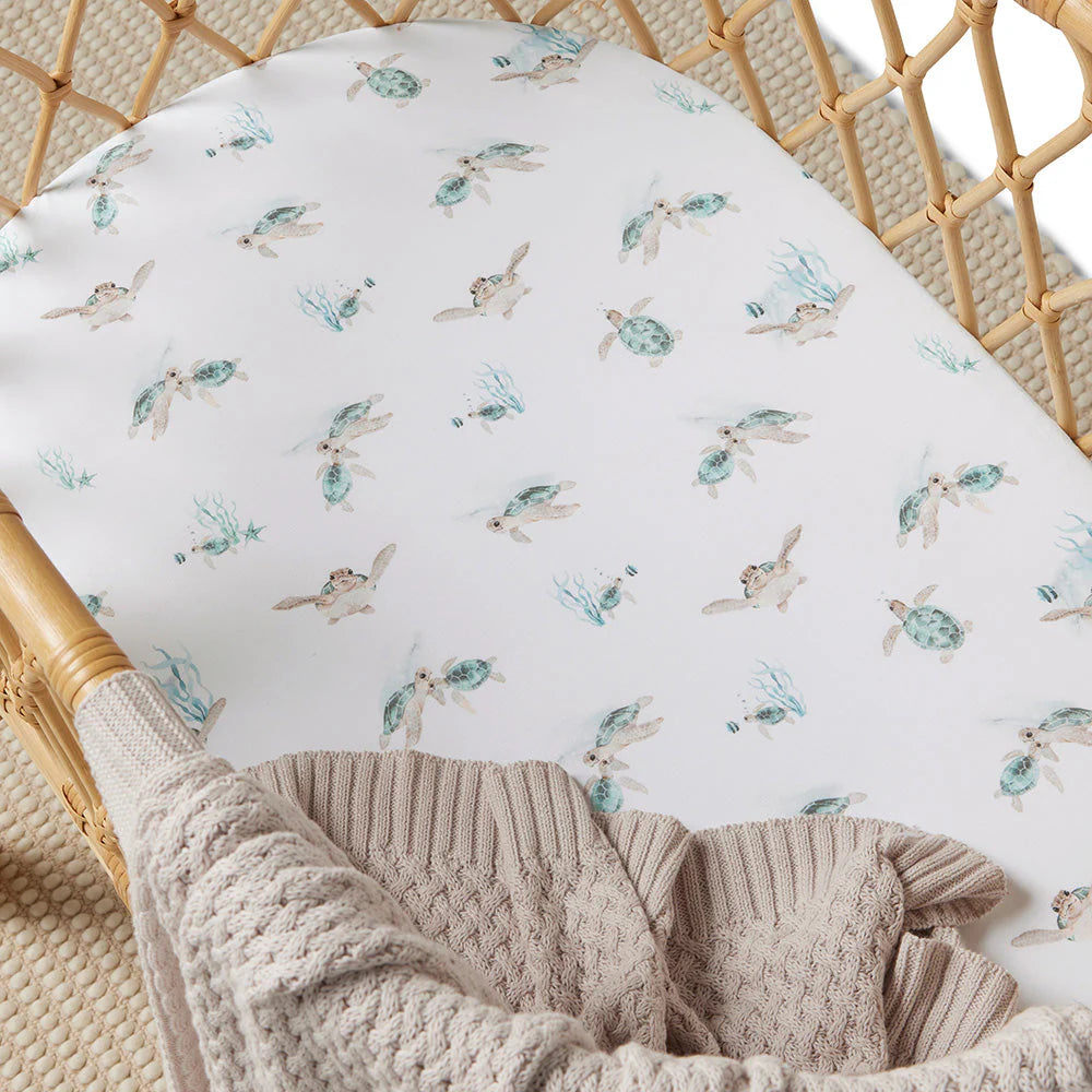 Snuggle Hunny Bassinet Sheet & Change Pad Cover - Soft Turtle Design for Baby Crib & Nursery - Perfect for Newborns, Infants & Toddlers - Ideal for Daycare, Travel & Home Use