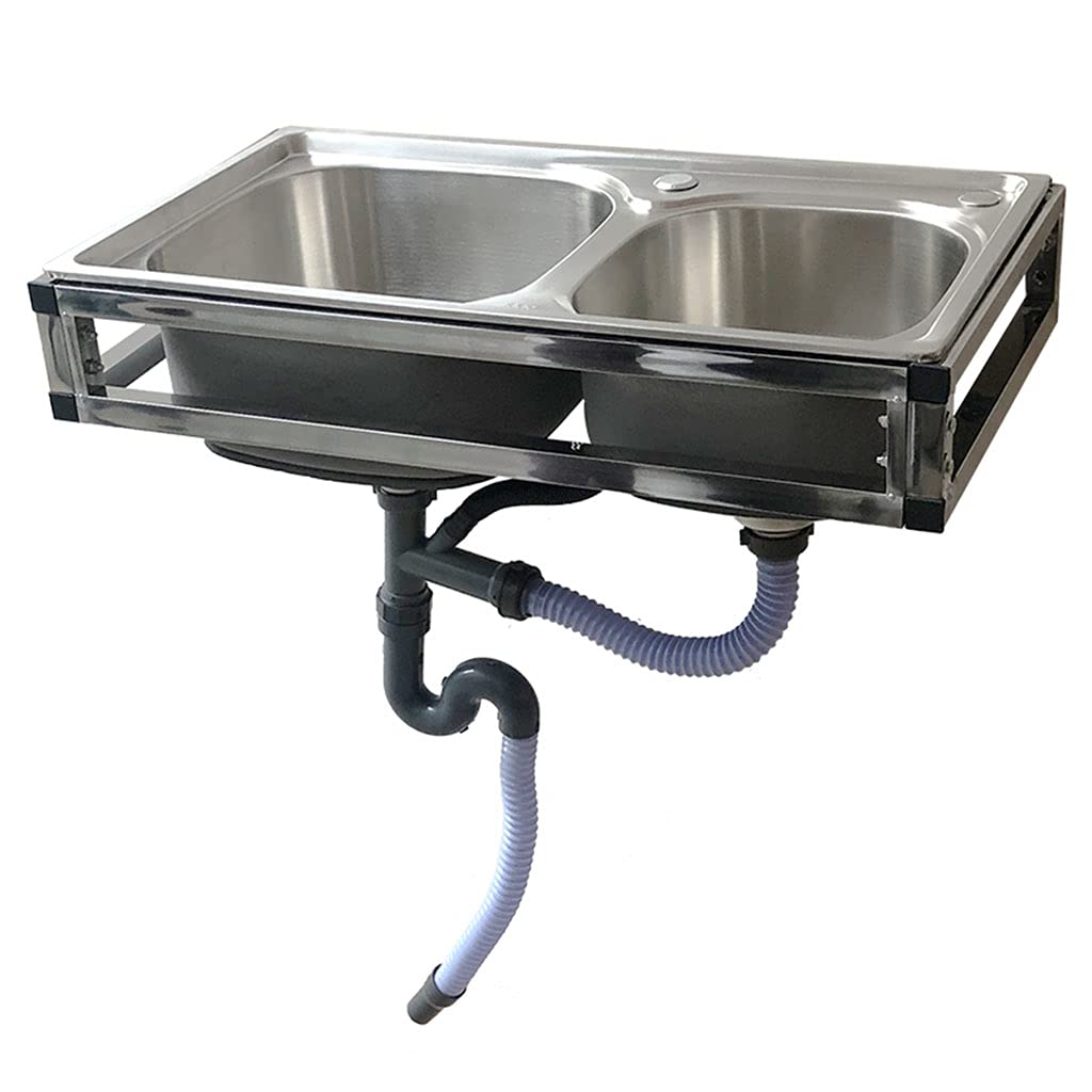 Commercial Stainless Steel Double Bowl Wall Mount Hand Washing Sink - Restaurant Kitchen & Home Use - No Faucet Included - Ideal for Food Prep, Dishwashing & Hygiene Stations