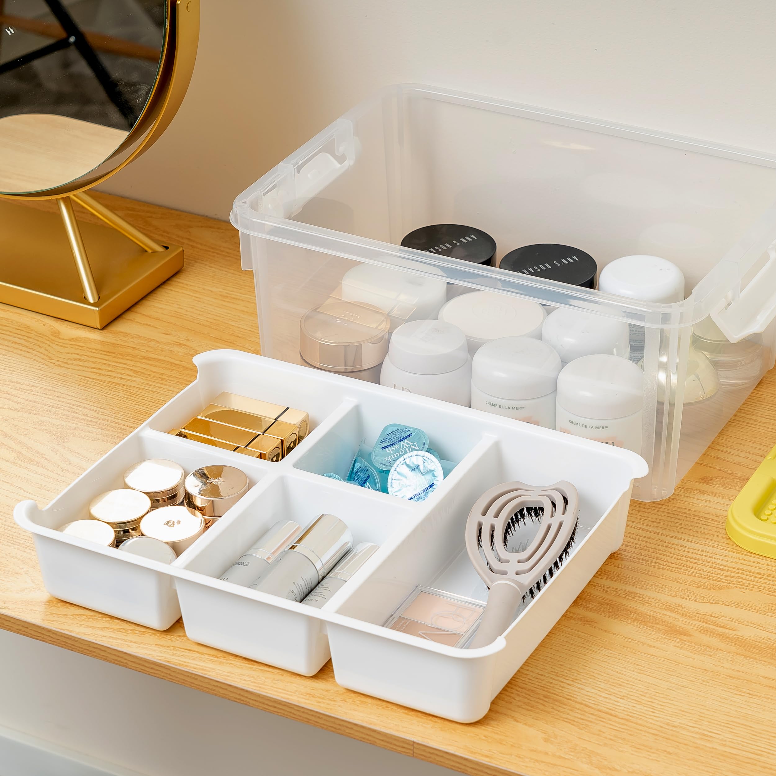 Citylife 17 QT Clear Plastic Storage Box with Building Baseplate Lid & Removable Tray - Perfect for Beads, Tools, Sewing Supplies & Craft Organization - Ideal for Home, Office & DIY Projects