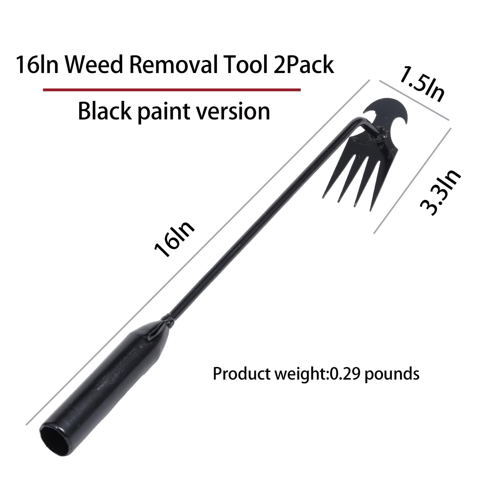 4-Toothed Manganese Steel Garden Weed Puller Tool - Heavy Duty Weeding & Uprooting Tool for Vegetable Gardening (2 Pack, 16 Inch, Black) | Perfect for Lawn Care, Flower Beds & Organic Farming