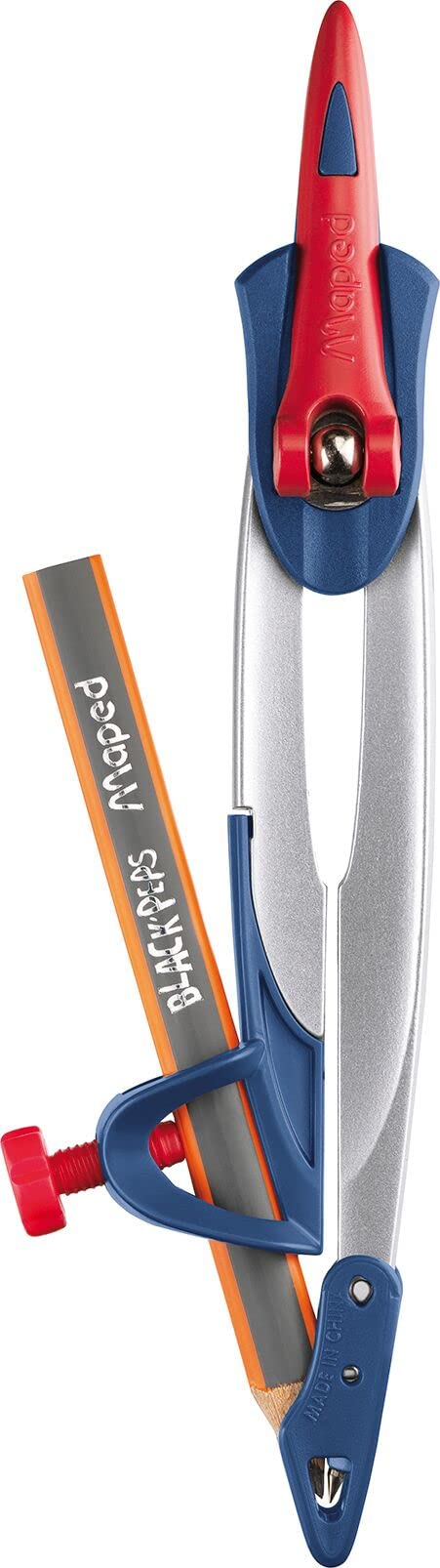 Maped Stop System Compass with Pencil - Red (196510) | Precision Drawing Tool for Geometry, Math & School Projects | Ideal for Students, Architects & Artists