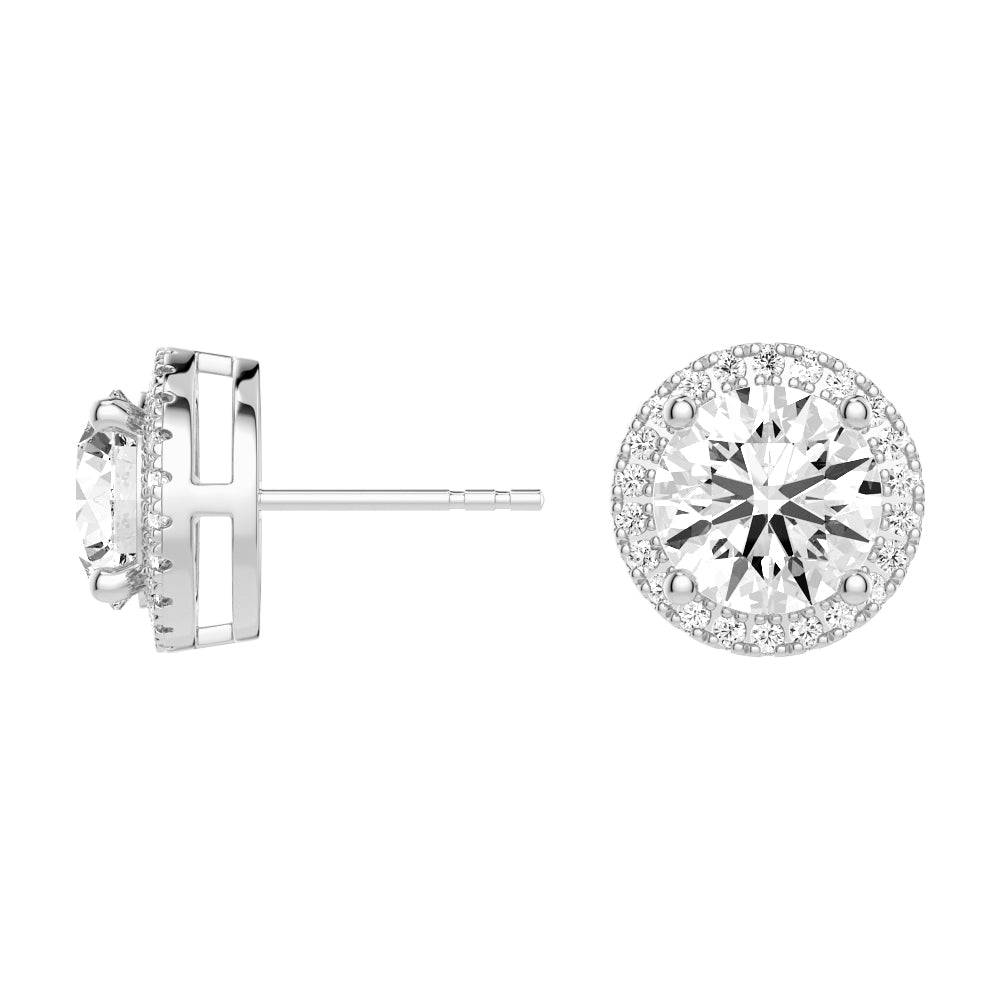 2.2 Carat Round Moissanite Pavé Halo Stud Earrings - 14K White Gold Bridal Jewelry for Wedding, Anniversary & Special Occasions