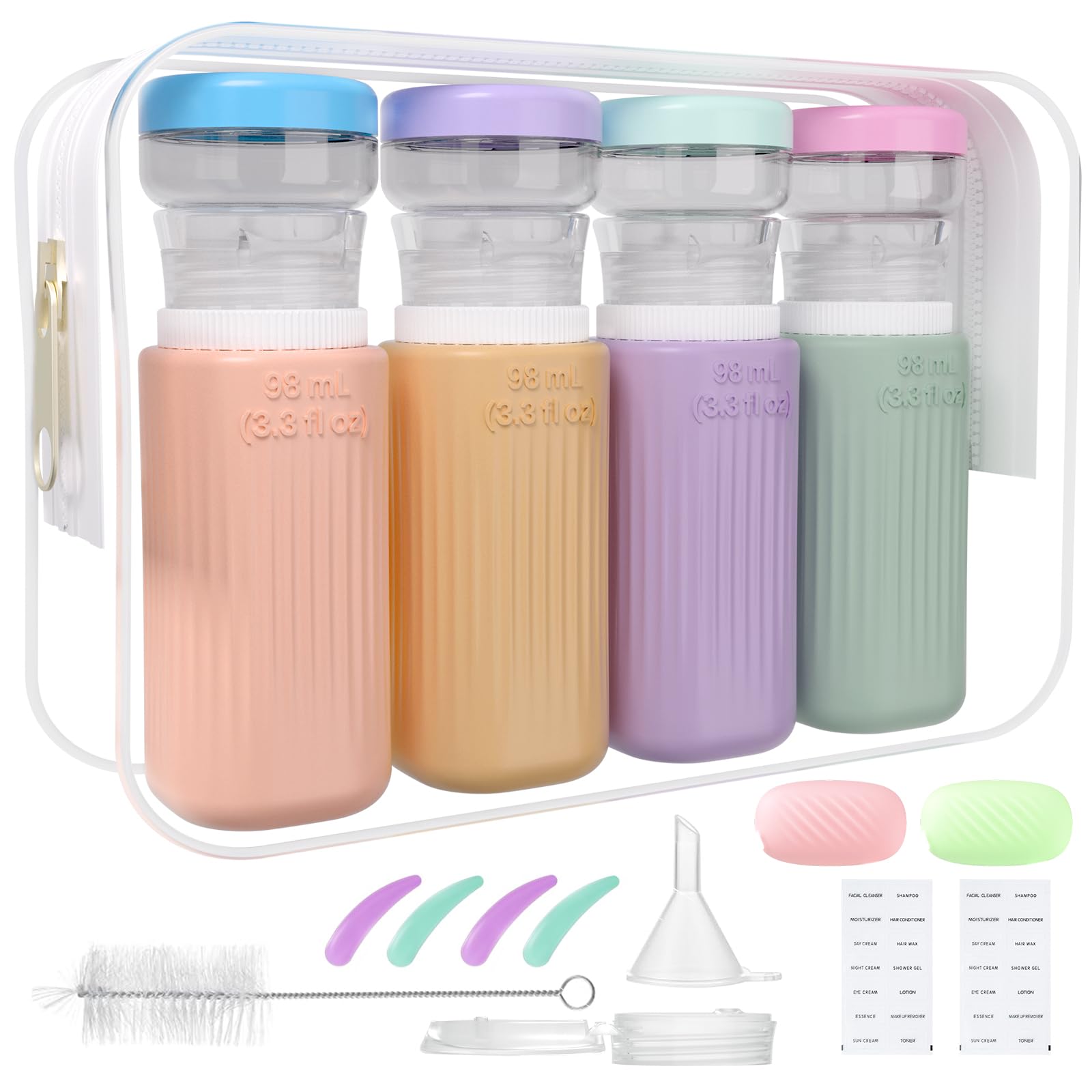 20-Piece Leak-Proof Silicone Travel Bottles Set - TSA Approved Ultrasonic Craft Toiletry Containers for Shampoo, Conditioner & Lotion | Perfect for Vacation Essentials, Air Travel & Camping Accessories (20 Pcs/V3)