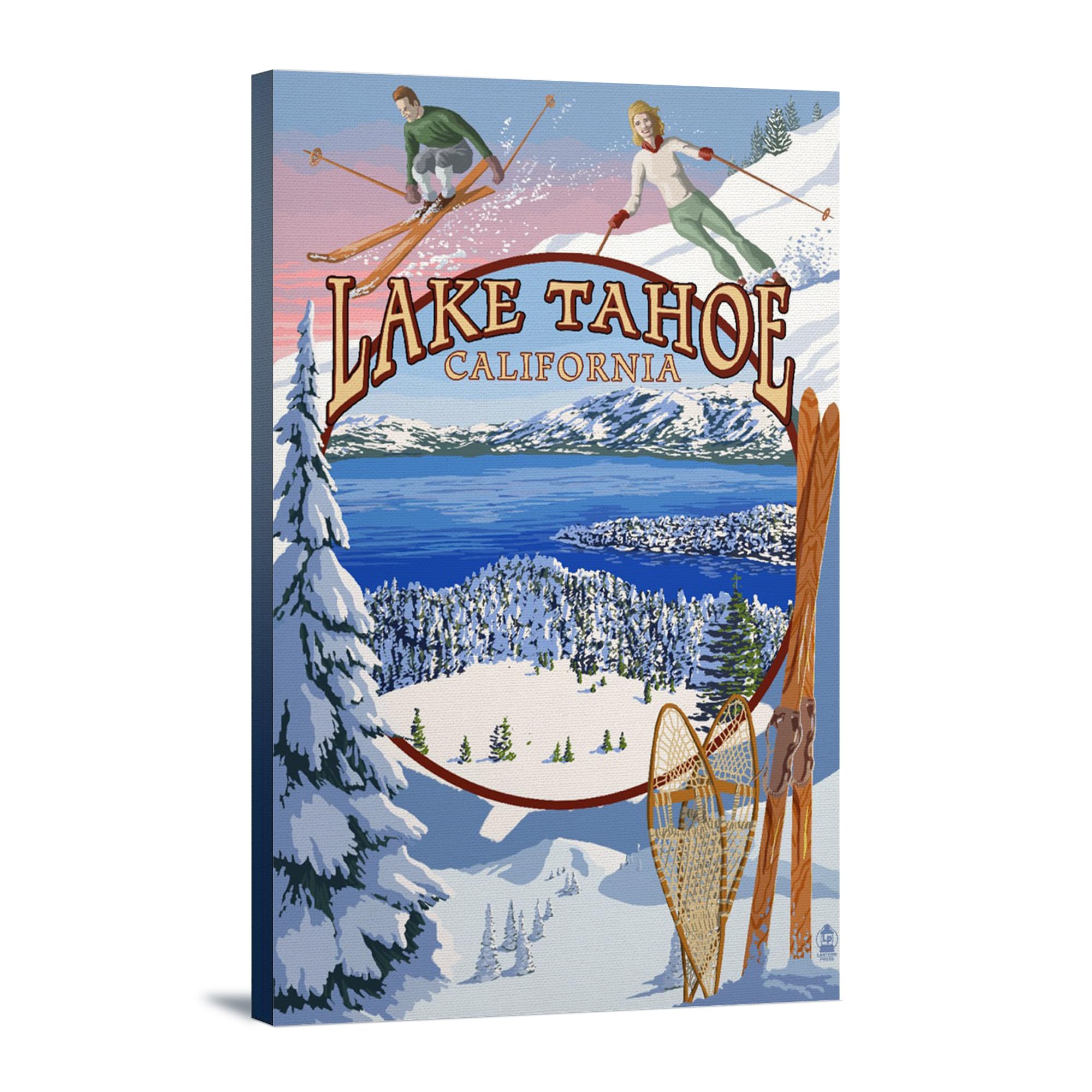 Lake Tahoe California Winter Scenery - 16x24 Wrapped Canvas Wall Art for Living Room, Bedroom & Office Decor - Stunning Snowy Landscape Painting for Home Interior Design