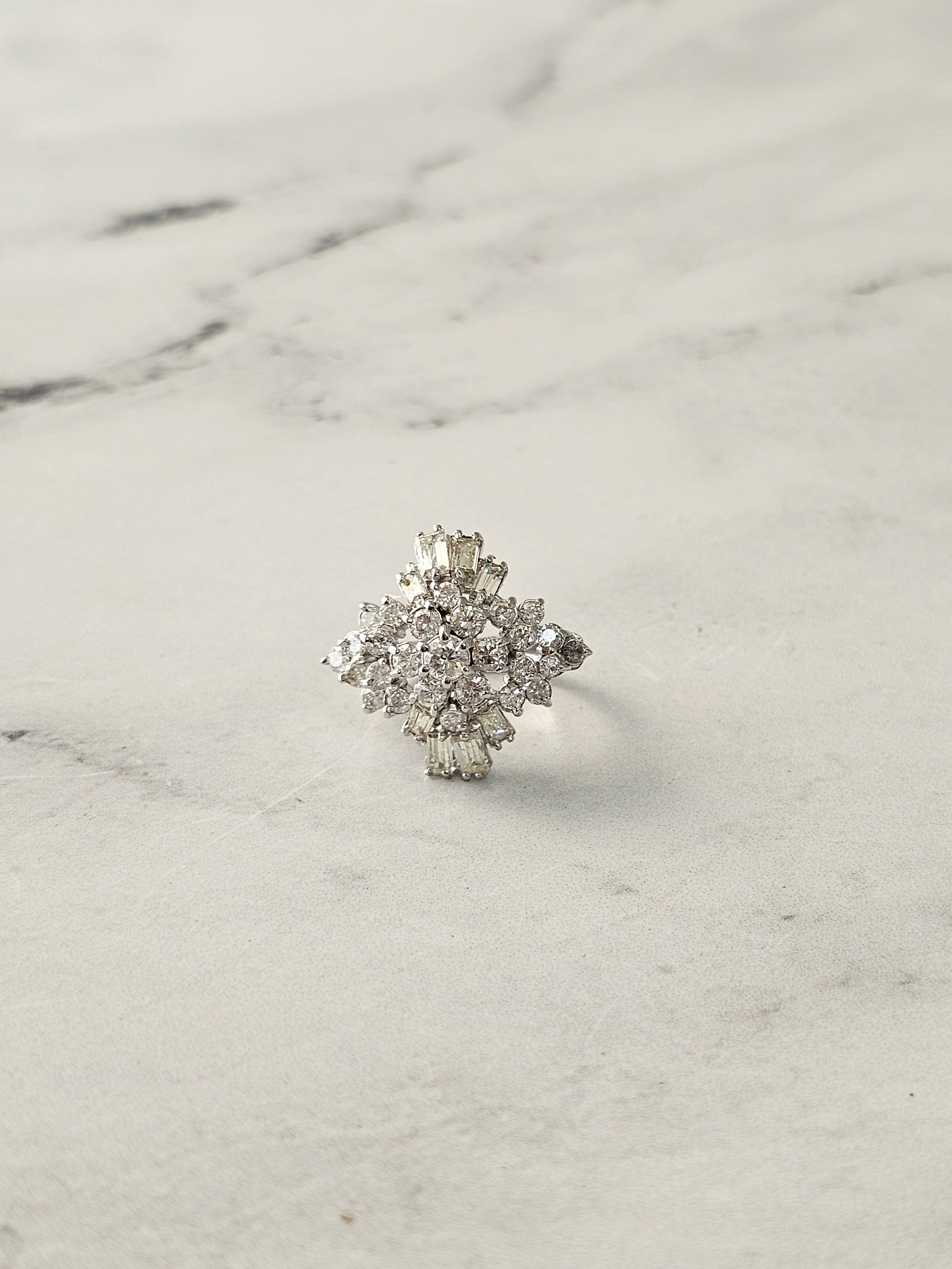 2 Carat Baguette Diamond Cocktail Ring in 14k White Gold - Elegant Evening Wear & Special Occasion Jewelry for Women