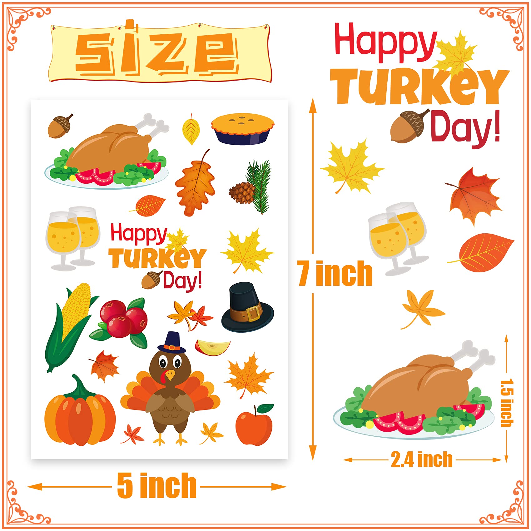 Thanksgiving Stickers for Kids - Fall Turkey Stickers, Happy Thanksgiving Stickers for Cards, Envelopes & Party Supplies | Perfect for DIY Crafts, Classroom Activities & Holiday Decorations