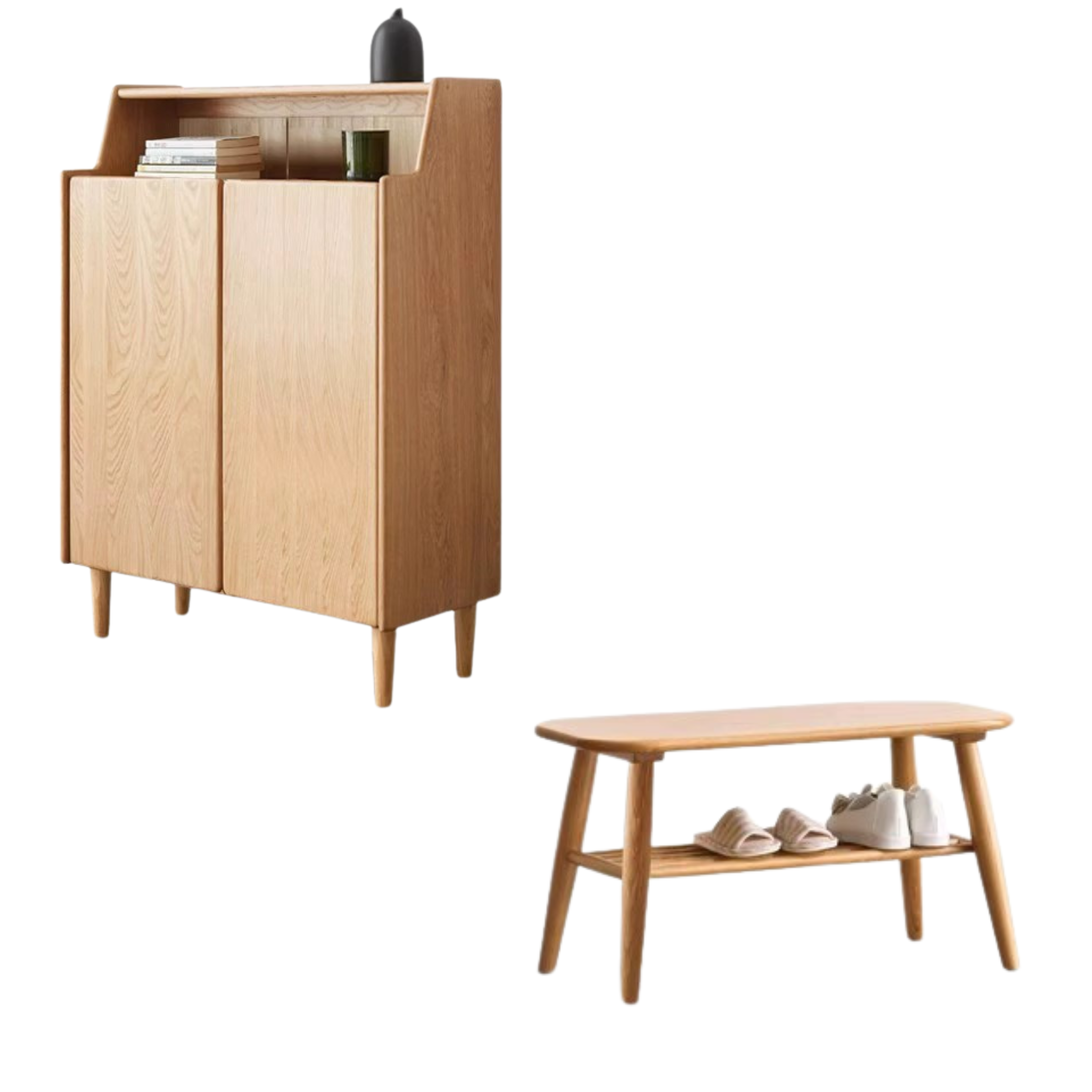 Solid Oak Wood Shoe Storage Cabinet - Organize Entryway & Closet - Perfect for Home, Apartment, and Office Organization