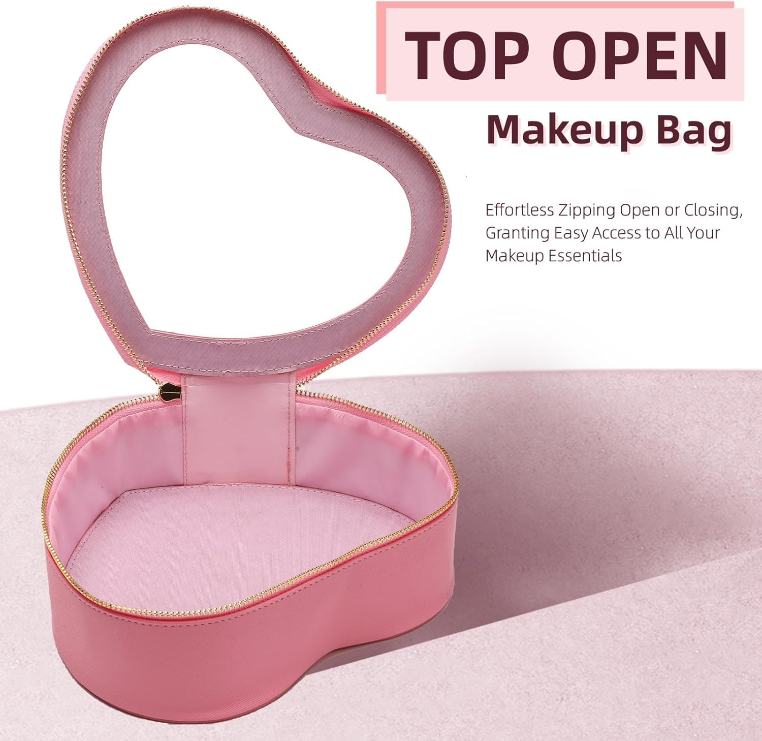 Pink Heart Makeup Bag - Valentine's Day Gift for Her, Clear Top Cosmetic Organizer, Large Waterproof Travel Makeup Case for Women & Girls | Perfect for Travel, Bridal Shower, Birthday Gifts