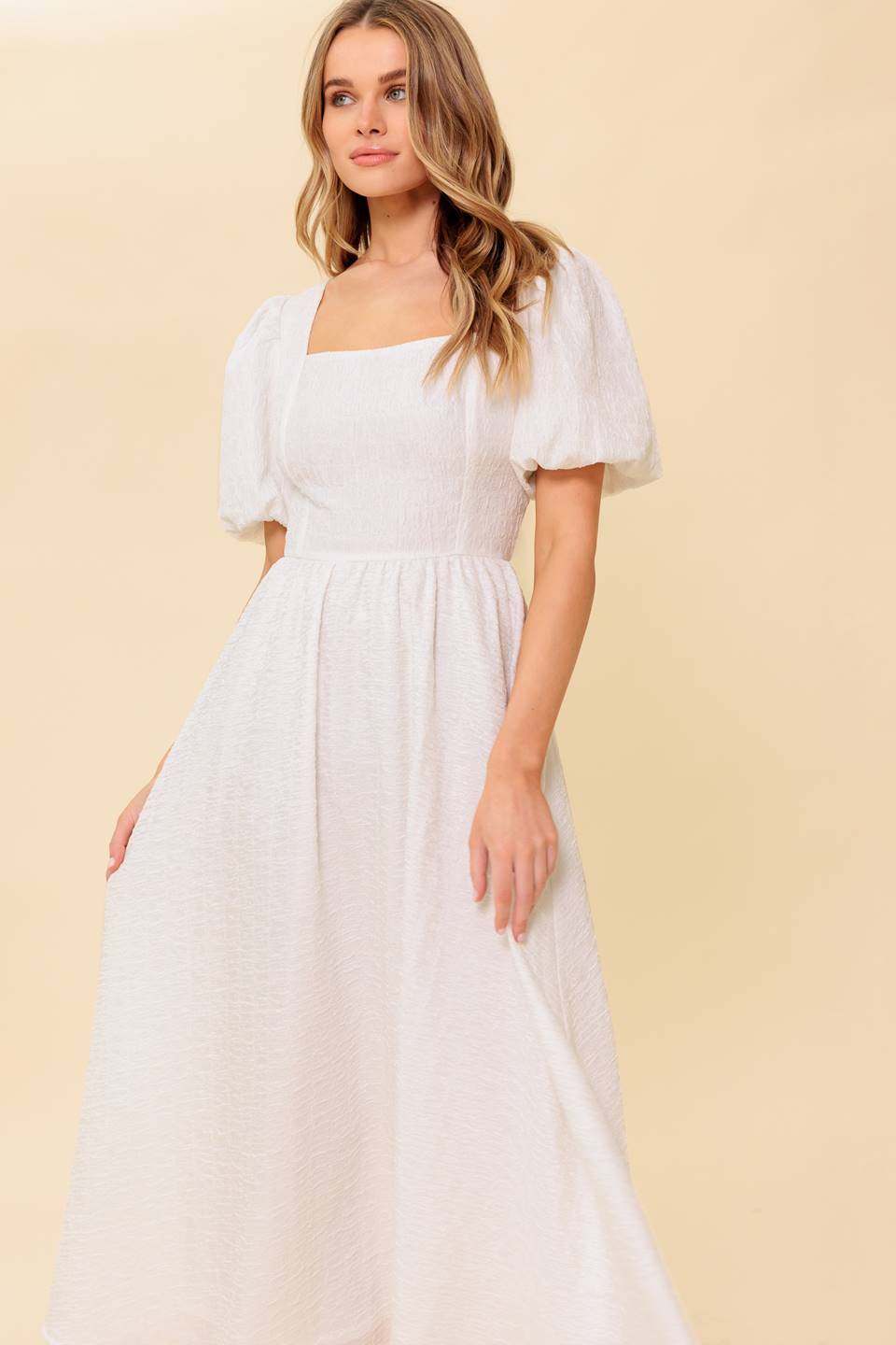 MAURA MIDI DRESS Ivory - Elegant Women's Summer Casual Flowy Dress for Beach, Wedding & Party Occasions
