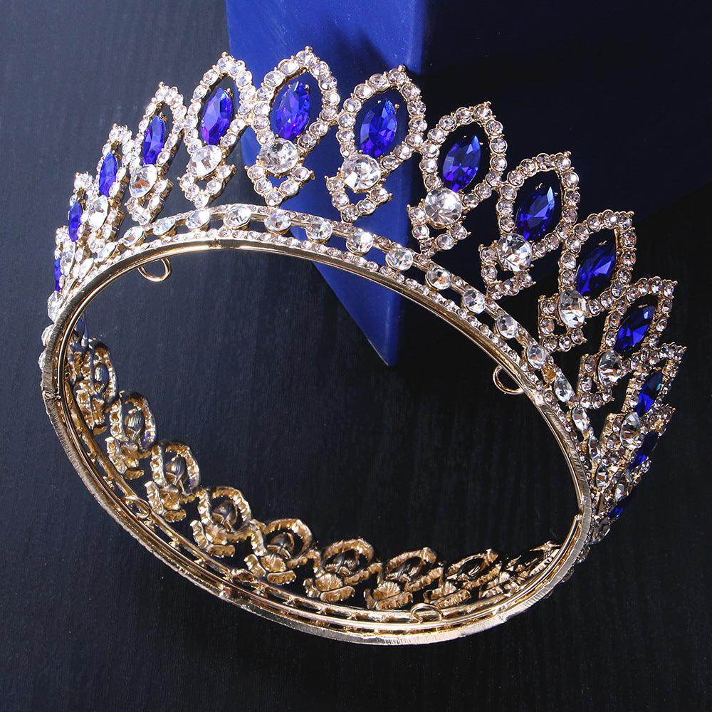 Baroque Round Bridal Tiara with Full Diamond Accents - Alloy Headband Wedding Crown for Brides, Prom & Special Occasions | Elegant Hair Accessory for Weddings, Balls & Formal Events