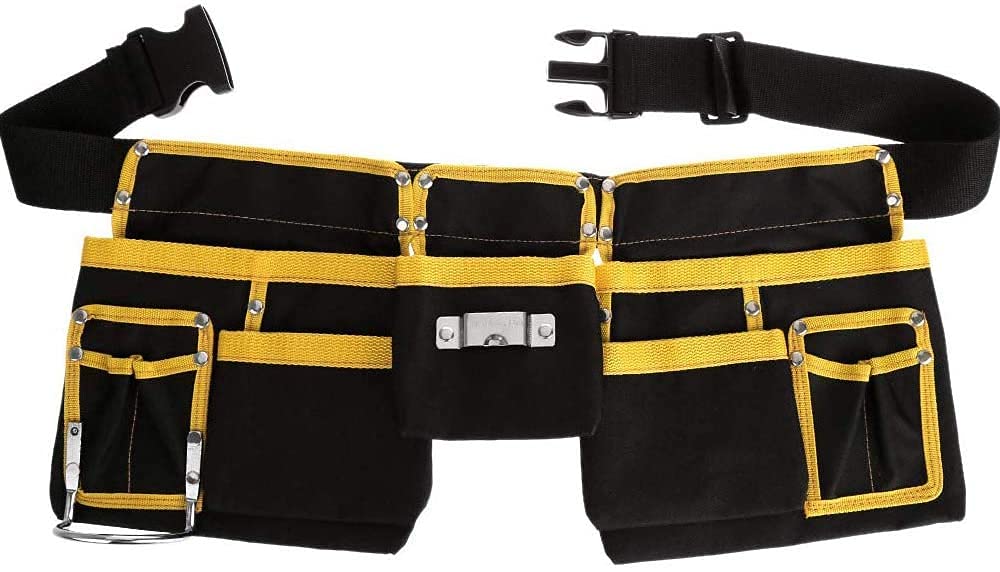 11-Pocket Adjustable Heavy Duty Tool Belt - Yellow & Black Waterproof Oxford Waist Pouch for Handymen, Gardeners & DIY Enthusiasts | Perfect for Construction, Home Repairs & Outdoor Work Organizer