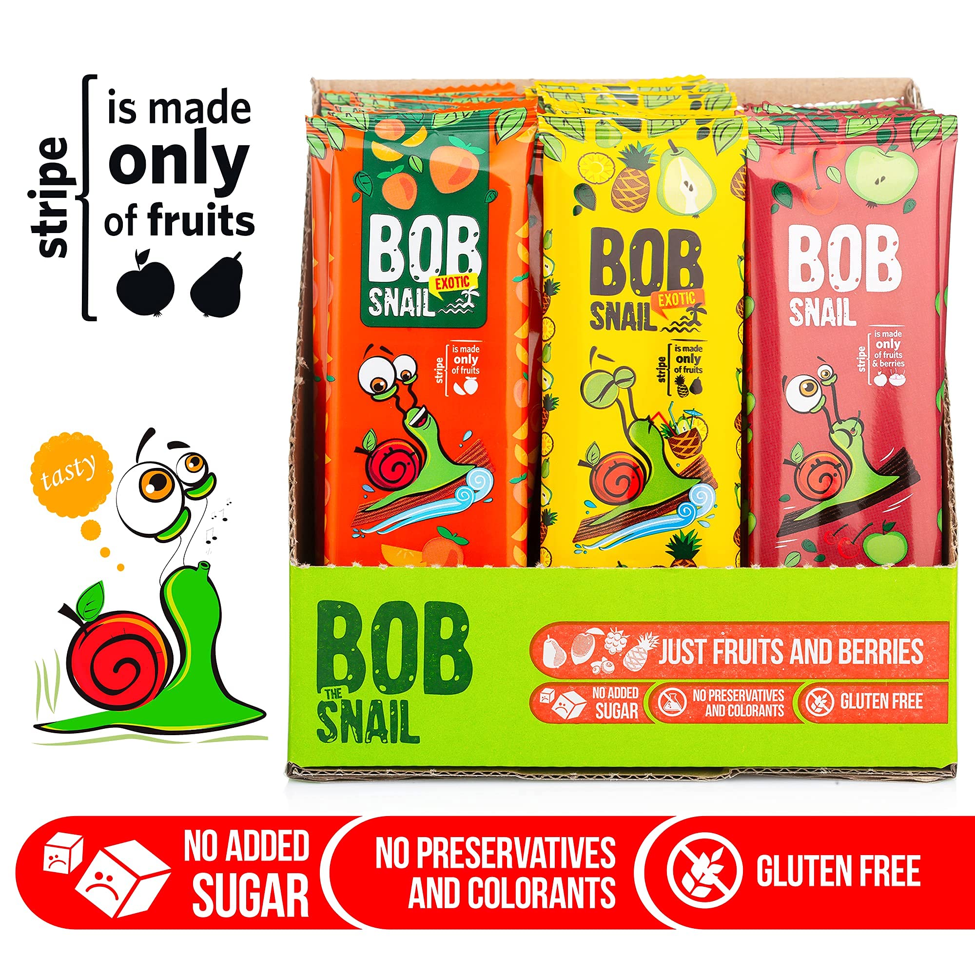 BOB SNAIL Healthy Fruit Snacks - Vegan, Gluten-Free, No Sugar Added - Delicious Dried Fruit Treats for Adults & Kids - Perfect for Lunch Boxes, Road Trips & Office Snacking