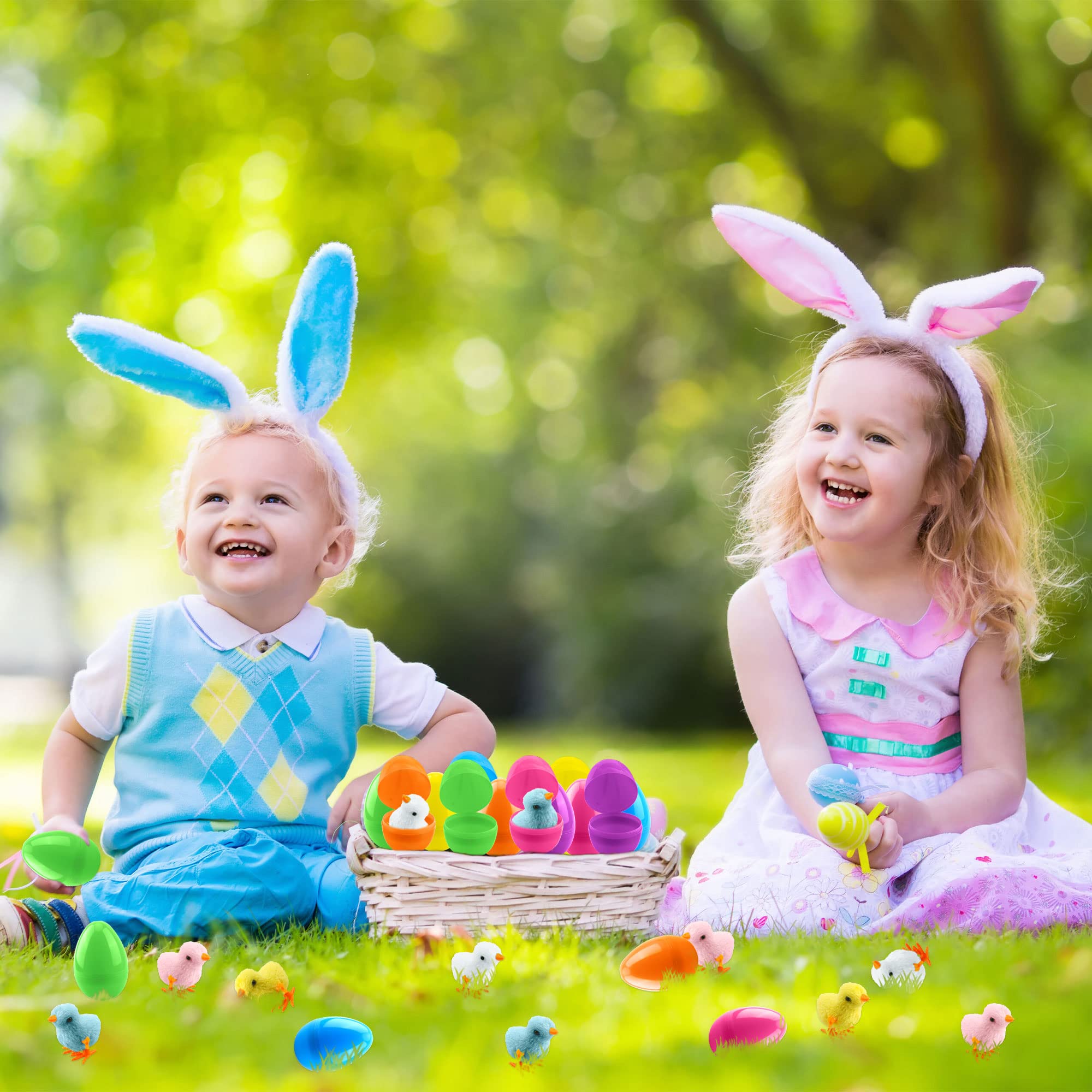 40 Pack Easter Eggs with Wind Up Plush Chicks - Prefilled Easter Egg Hunt Toys, Easter Basket Stuffers & Party Supplies for Kids (Great for Easter Egg Hunts, Birthday Parties & Classroom Activities)