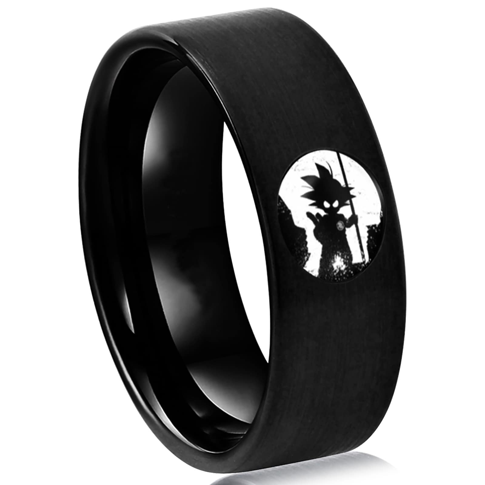 YWDREAM Anime Spinner Ring for Men - Black Stainless Steel Adjustable Size 6-13 (8mm Width) - Perfect for Cosplay, Gift Giving & Anime Fans Collection