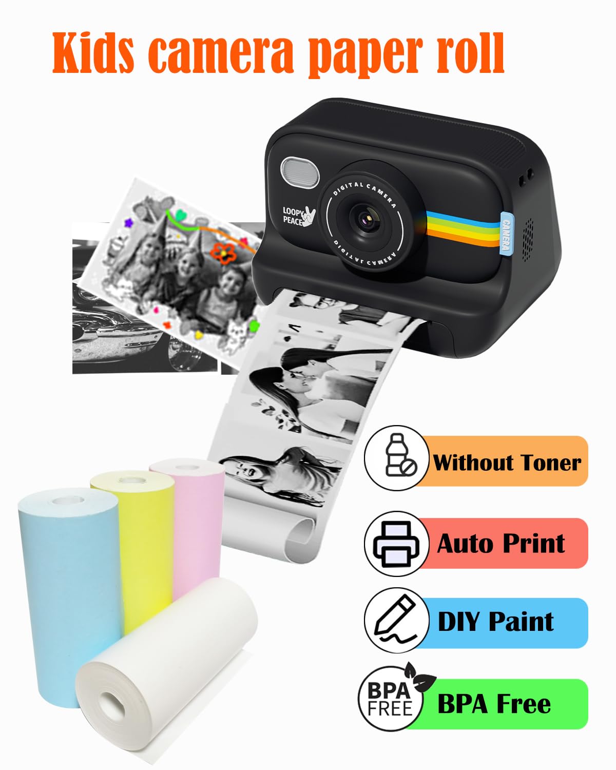 Kids Instant Camera Refill Paper - 12 Rolls HD Thermal Print Paper Set for Portable Film Cameras | Candy Colors | Perfect for Birthday Gifts, Travel Souvenirs & Creative Photography