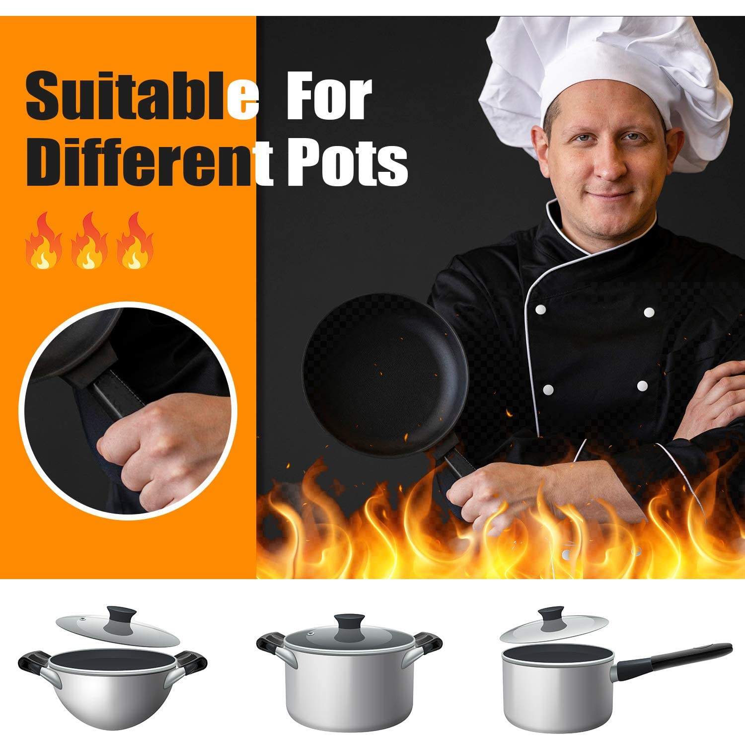 10pcs Heat-Resistant Silicone Handle Covers for Cast Iron Skillets, Frying Pans & Griddles - Durable Kitchen Pot Holders for Safe Cooking & Grilling - Perfect for Stovetop, Oven & Outdoor BBQ Use
