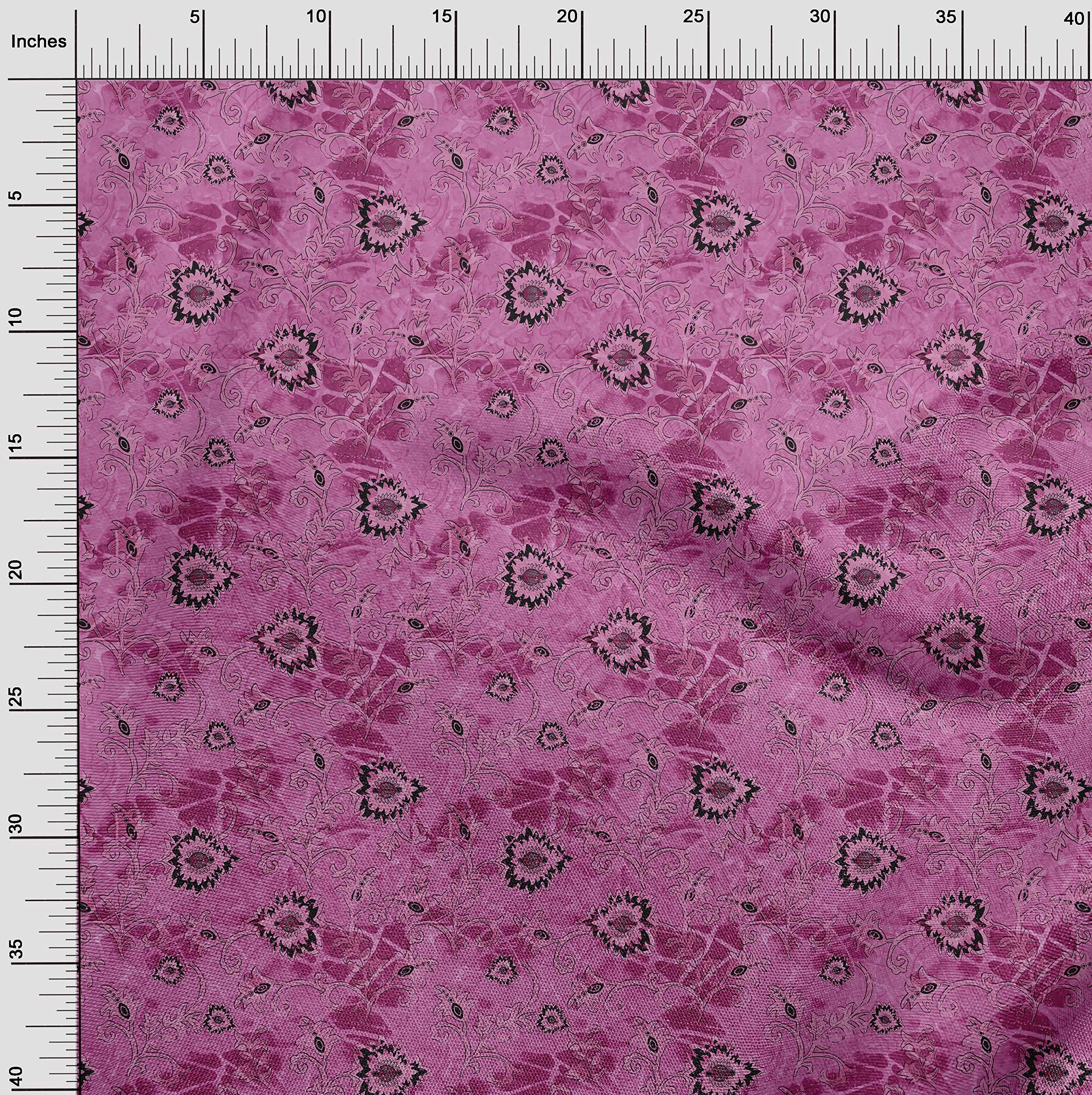 oneOone 60 Inch Wide Viscose Jersey Pink Batik Dress Fabric by The Yard - Floral Print Material for DIY Dresses, Skirts & Home Decor (Style #3951)