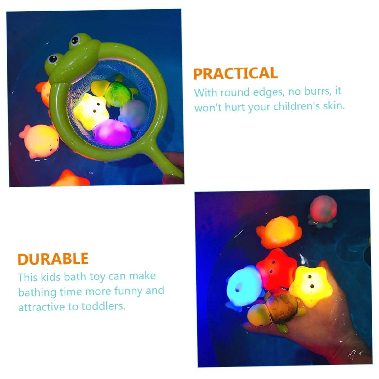FAVOMOTO 2 Pack Mesh Fishing Net Bath Toys - Squeeze Water Toys for Kids, Bathtub Play Set with Plastic Fish - Fun Bath Time Games for Toddlers & Children