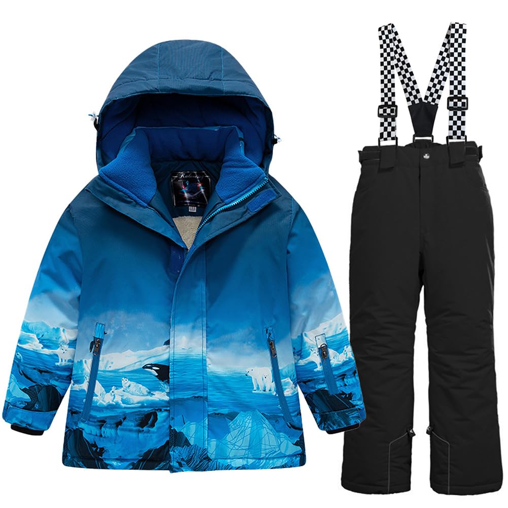 WOWULOVELY Boys' 2-Piece Colorblock Snow Pants & Jacket Set - Winter Snowsuit for Skiing, Snowboarding & Outdoor Play