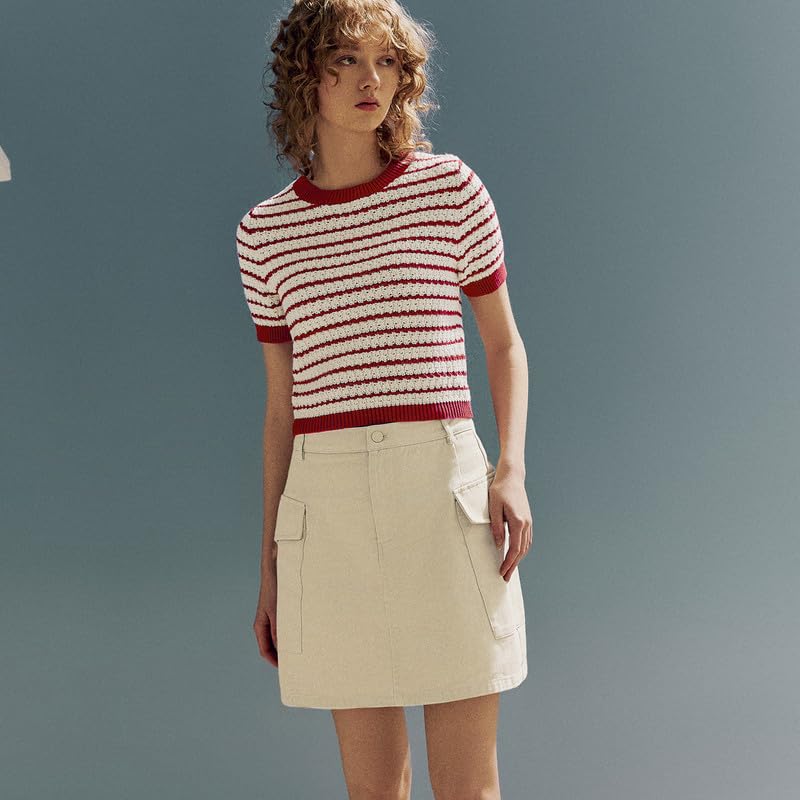 Women's Striped Short Sleeve Knit Sweater - Soft Crew Neck Pullover Top for Casual Wear | Perfect for Spring Outfits, Office Looks & Weekend Relaxation