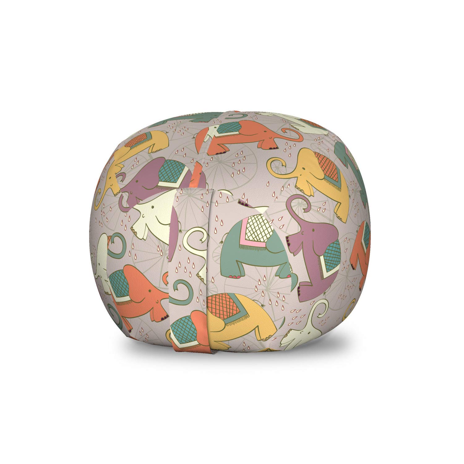Ambesonne Animal Toy Storage Bag Chair - Hand Drawn Animal Characters with Bicycle Wheels Design - Washable Stuffed Animal Organizer - Small Multicolor Storage Solution for Kids' Room, Nursery or Playroom