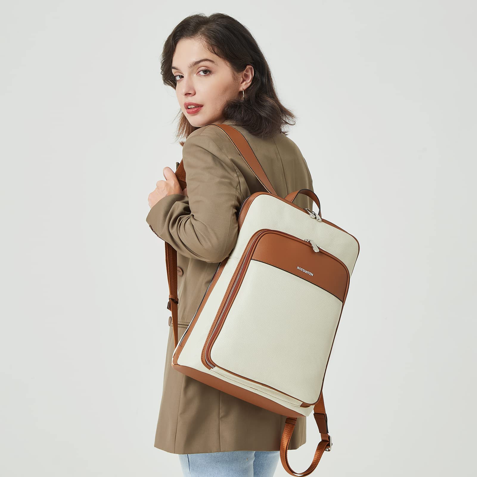 BOSTANTEN Genuine Leather Backpack for Women - Stylish Shoulder Bag for Travel, School & Everyday Use | Durable Casual Backpack Purse for Work, College & Outdoor Activities