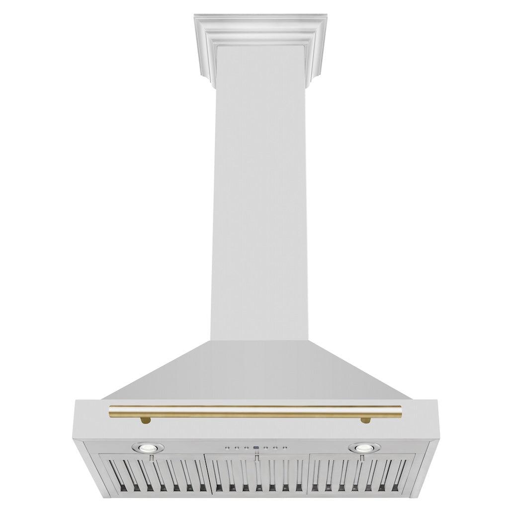 ZLINE KB4STZ G Autograph Edition Convertible Stainless Steel Range Hood with Polished Gold Accents - Professional Kitchen Ventilation for Modern Homes