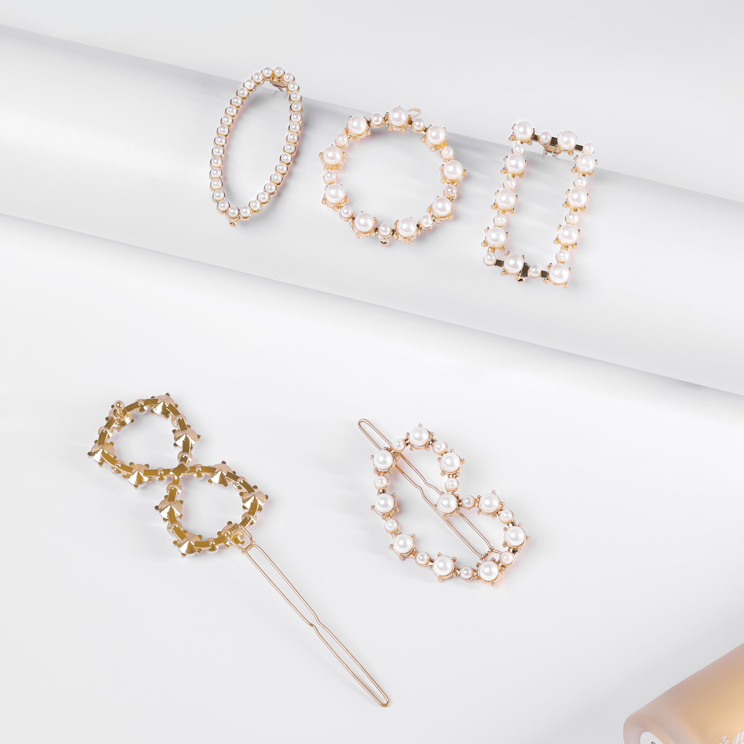 HOMEMATES 6 Pcs Pearl Hair Clips for Women - Rhinestone Crystal Letter Hair Pins for Girls & Women, Golden Crystal Hair Clips, Elegant Hair Accessories for Parties, Weddings & Daily Wear