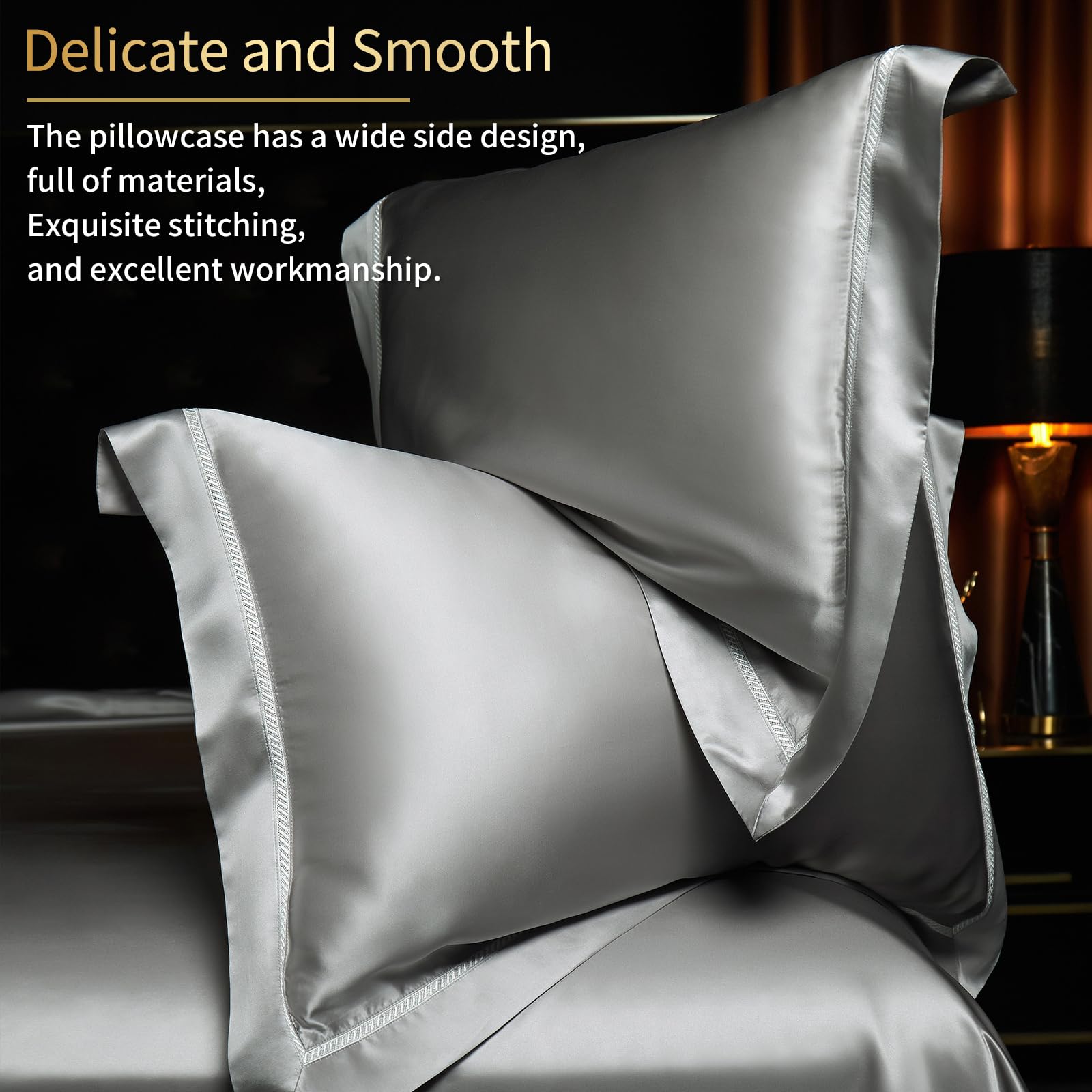 YOUR MOON 25 Momme 100% Pure Mulberry Silk Duvet Cover Set King Size - Luxury 3 Piece Bedding Set with Button Closure (1 Duvet Cover + 2 Pillow Shams) in Starry Gray - Perfect for Master Bedroom, Guest Room & Luxury Hotels