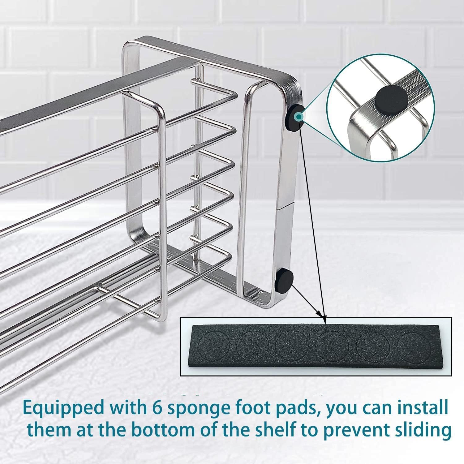 304 Stainless Steel Kitchen Sink Organizer & Sponge Holder - Sink Caddy with Removable Tray, Drainer Rack for Brushes & Soap - Perfect for Kitchen Organization & Countertop Storage (Dispenser & Brush Not Included)