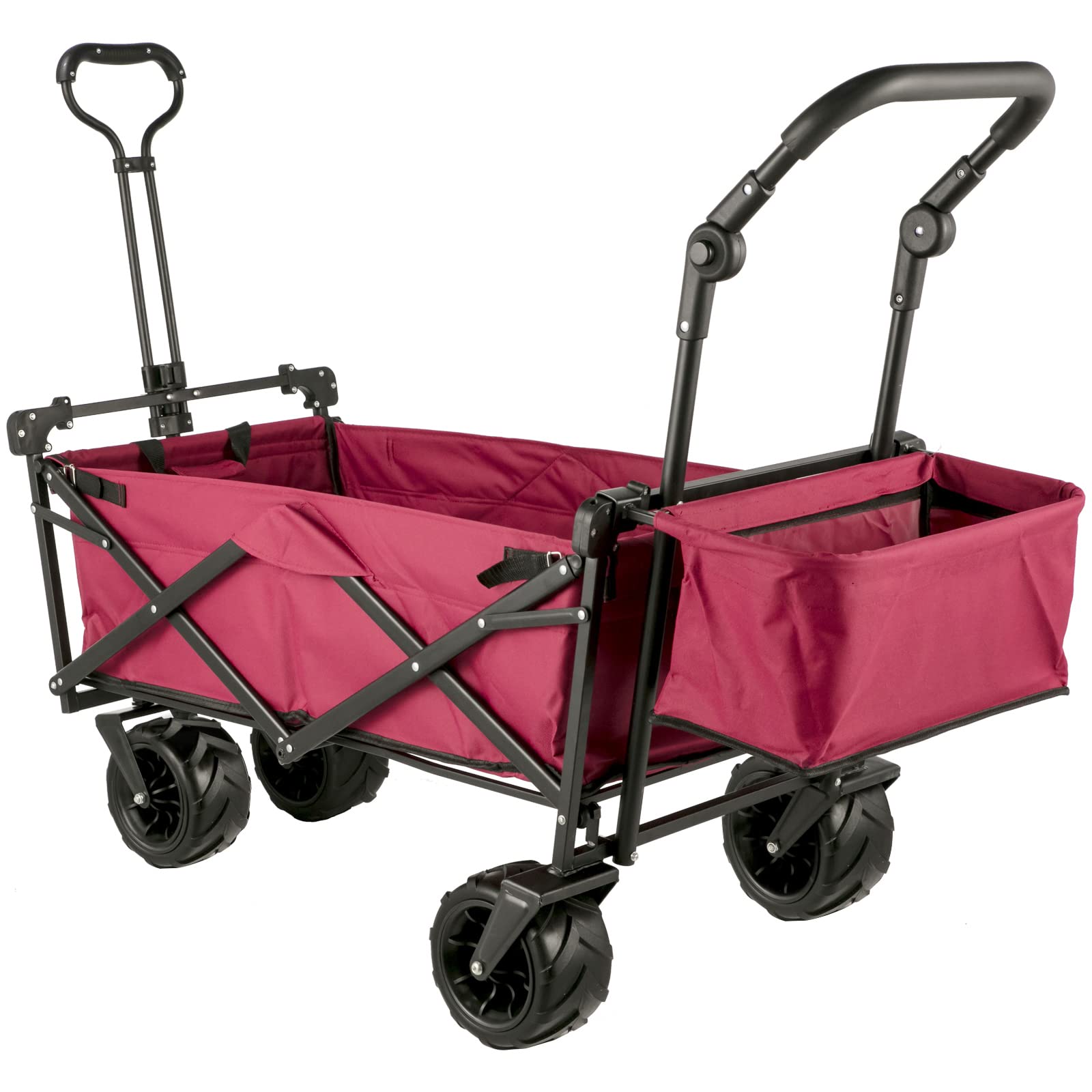 Best Collapsible Wagon with Removable Canopy - Heavy Duty 220lbs Capacity Foldable Beach Cart with Large Wheels - Adjustable Push/Pull Handle Folding Stroller Wagon (Red) - Perfect for Beach Trips, Camping, Grocery Shopping & Outdoor Adventures