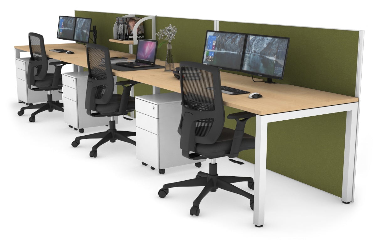 Horizon Quadro 3-Person Office Workstation with Square Legs - 1200L x 800W Dimensions, Cable Management Scallop - Perfect for Collaborative Workspaces & Modern Offices