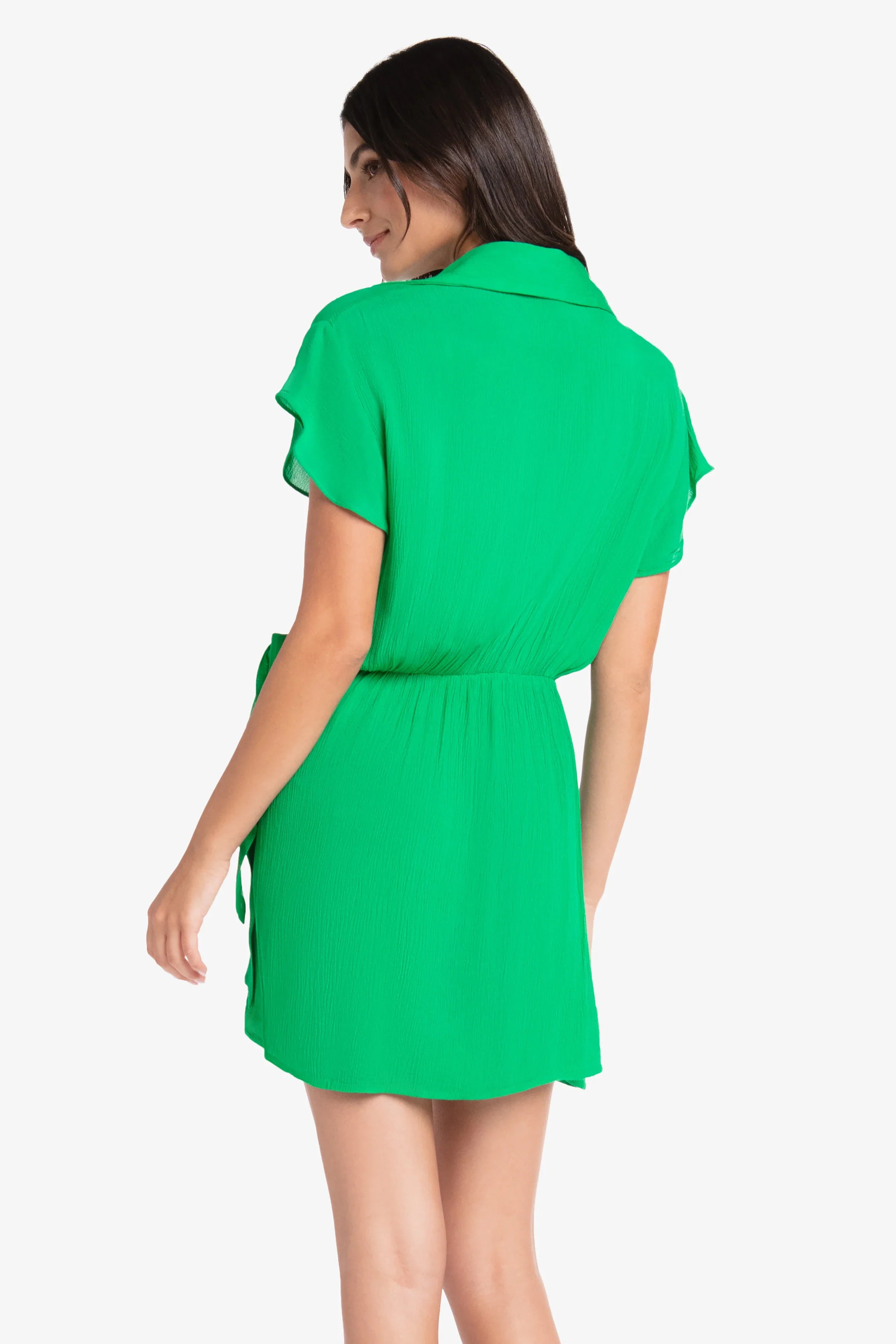 Flutter Sleeve Wrap Dress in Kelly Green - Elegant Women's Summer Dress for Casual Outings, Date Nights & Beach Vacations
