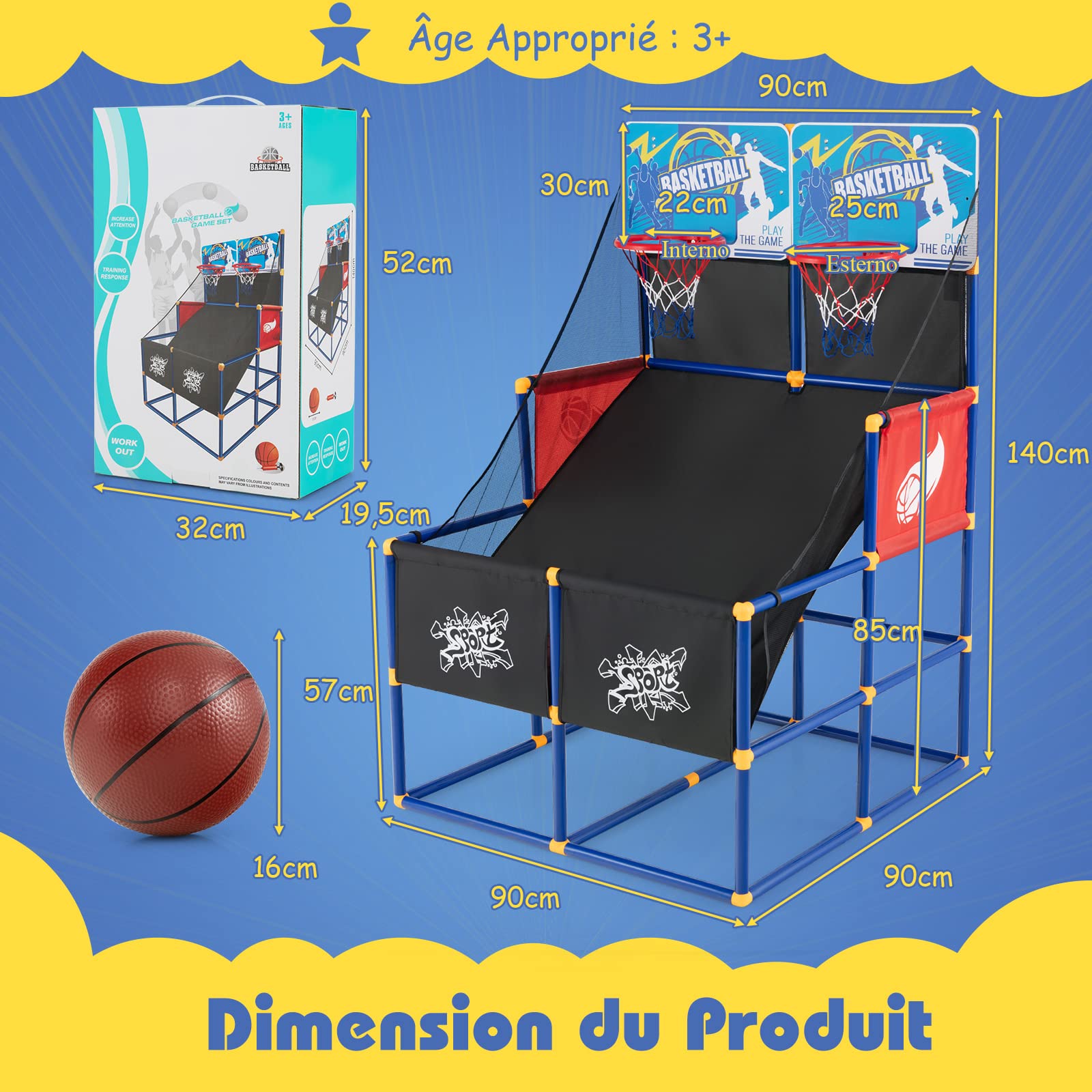 GYMAX Double Shot Arcade Basketball Game for Kids - Indoor Basketball Set with 2 Backboards, 4 Balls & Air Pump - Perfect for Playrooms, Birthday Parties & Family Fun