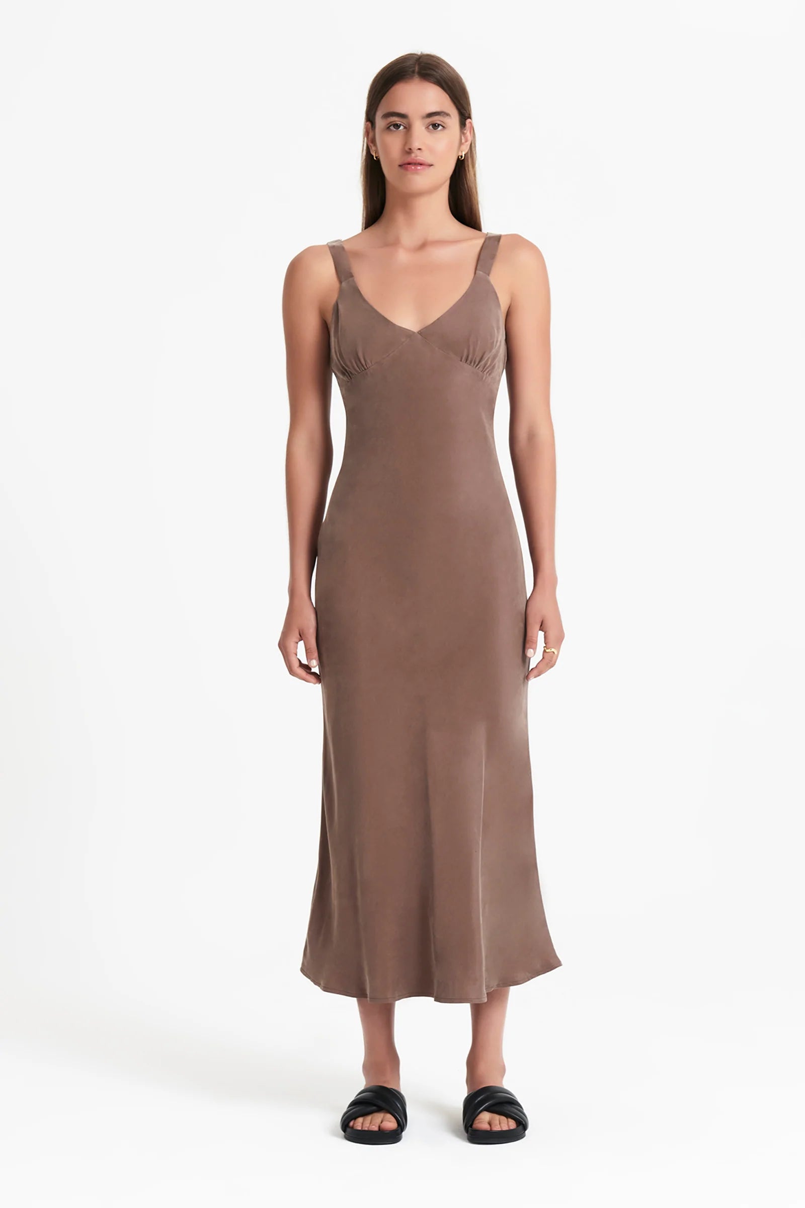 Arianne Cupro Slip Dress - Elegant Cola Color Vintage Style Nightgown for Women | Perfect for Evening Parties, Date Nights & Special Occasions