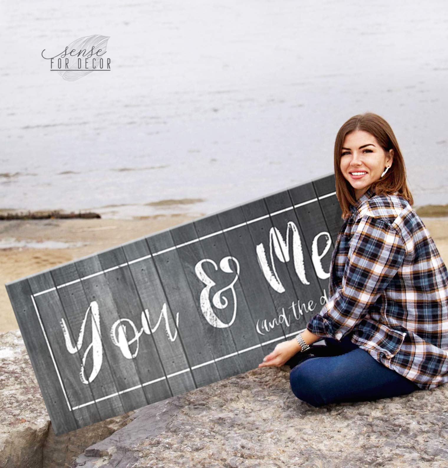 You Me & Dogs Wall Art - Grey Dog Sign for Bedroom & Home Decor