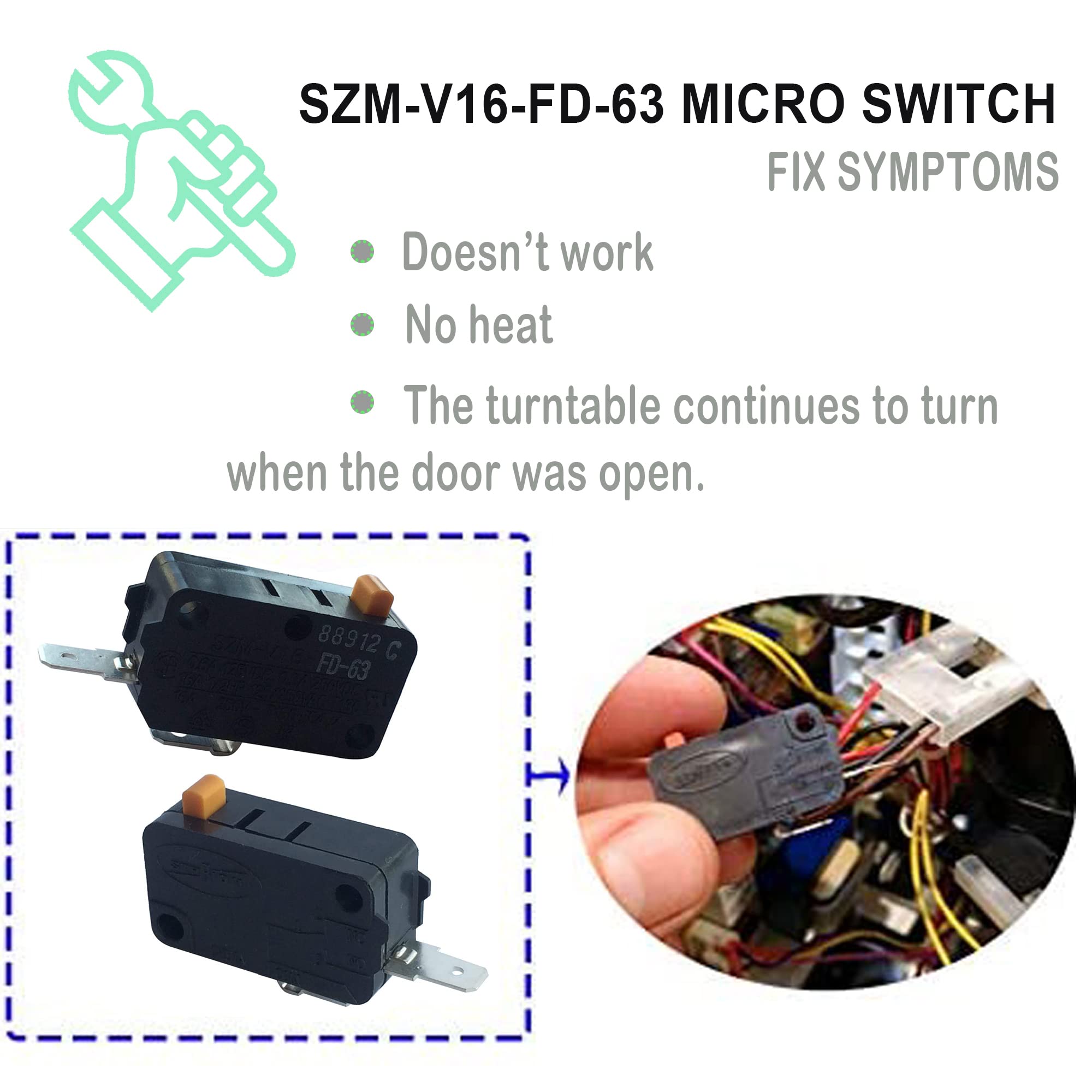 LONYE SZM-V16-FD-63 Microwave Oven Door Micro Switch Replacement for LG GE Starion Microwave 3405-001034 (Normally Open) - Compatible with Multiple Microwave Models - Perfect for DIY Repair and Maintenance (1 Pc)